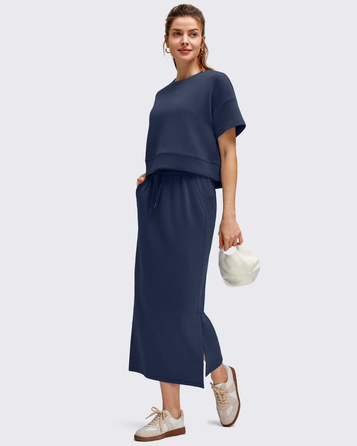 G4Free - Smoofit Side Slits Drawstring Long Skirts -GF25S465BA-S