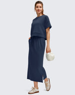 G4Free - Smoofit Side Slits Drawstring Long Skirts -GF25S465BA-S