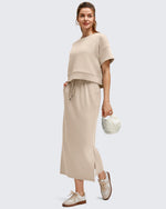 G4Free - Smoofit Side Slits Drawstring Long Skirts -GF25S465DA-S
