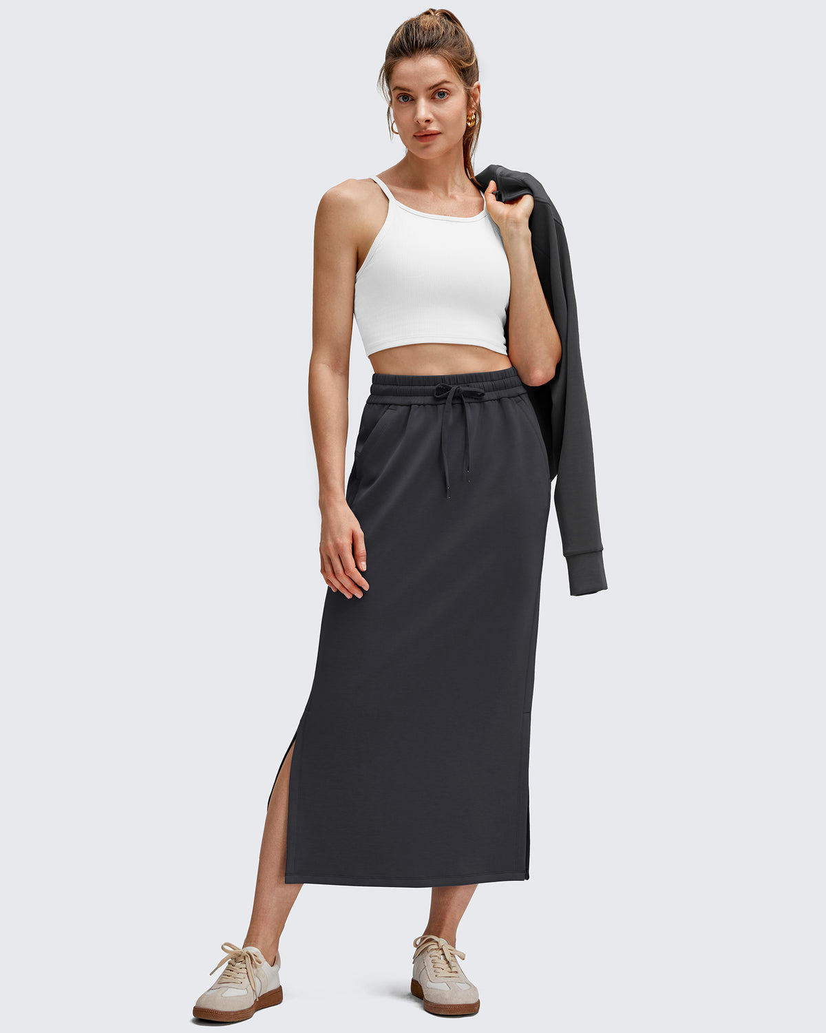 G4Free - Smoofit Side Slits Drawstring Long Skirts -GF25S465EA-S