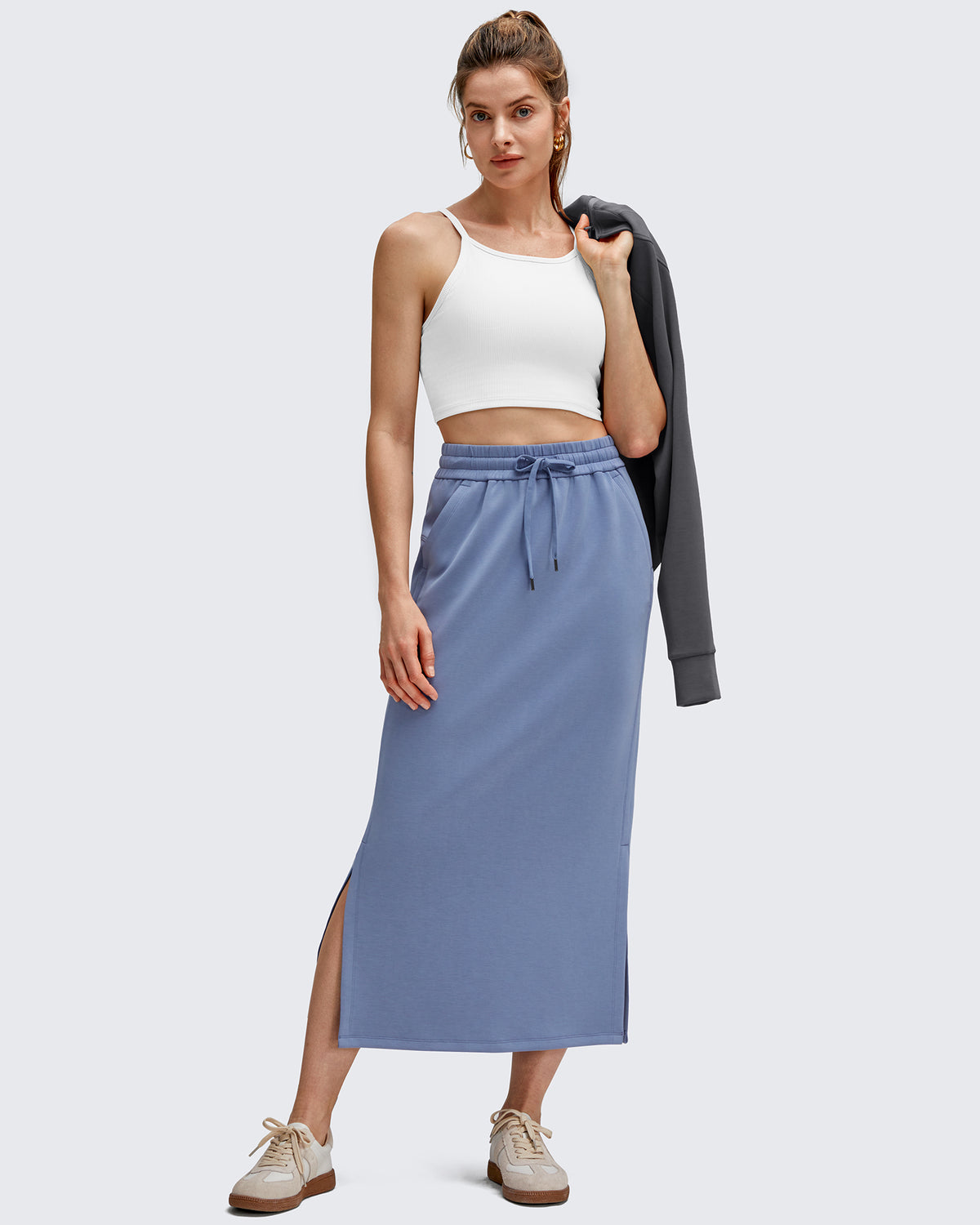 G4Free - Smoofit Side Slits Drawstring Long Skirts -GF25S465EA-S