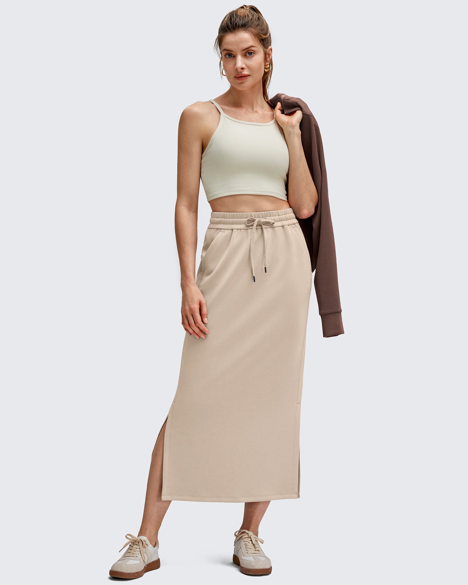 G4Free - Smoofit Side Slits Drawstring Long Skirts -GF25S465EA-S