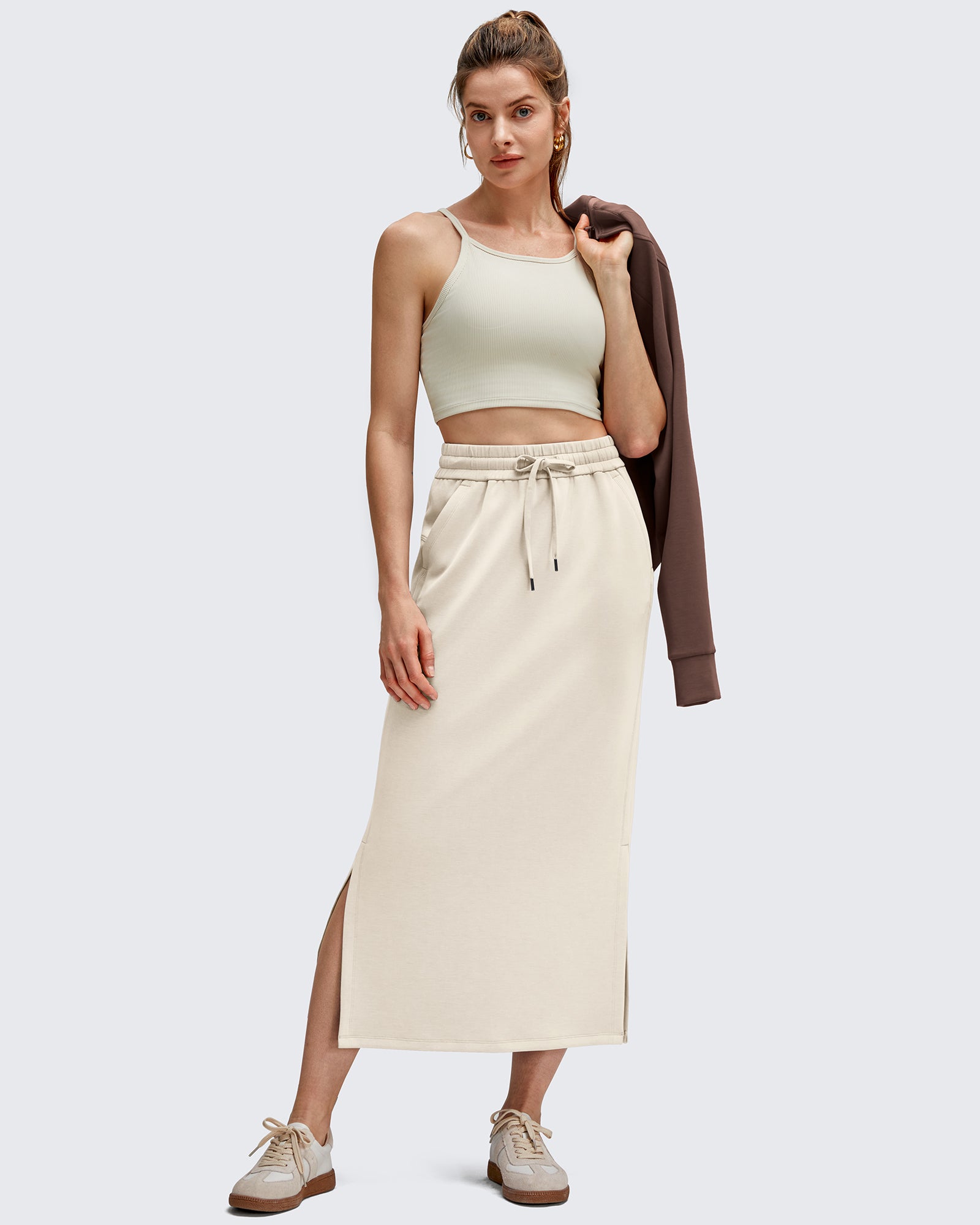 G4Free - Smoofit Side Slits Drawstring Long Skirts -GF25S465EA-S