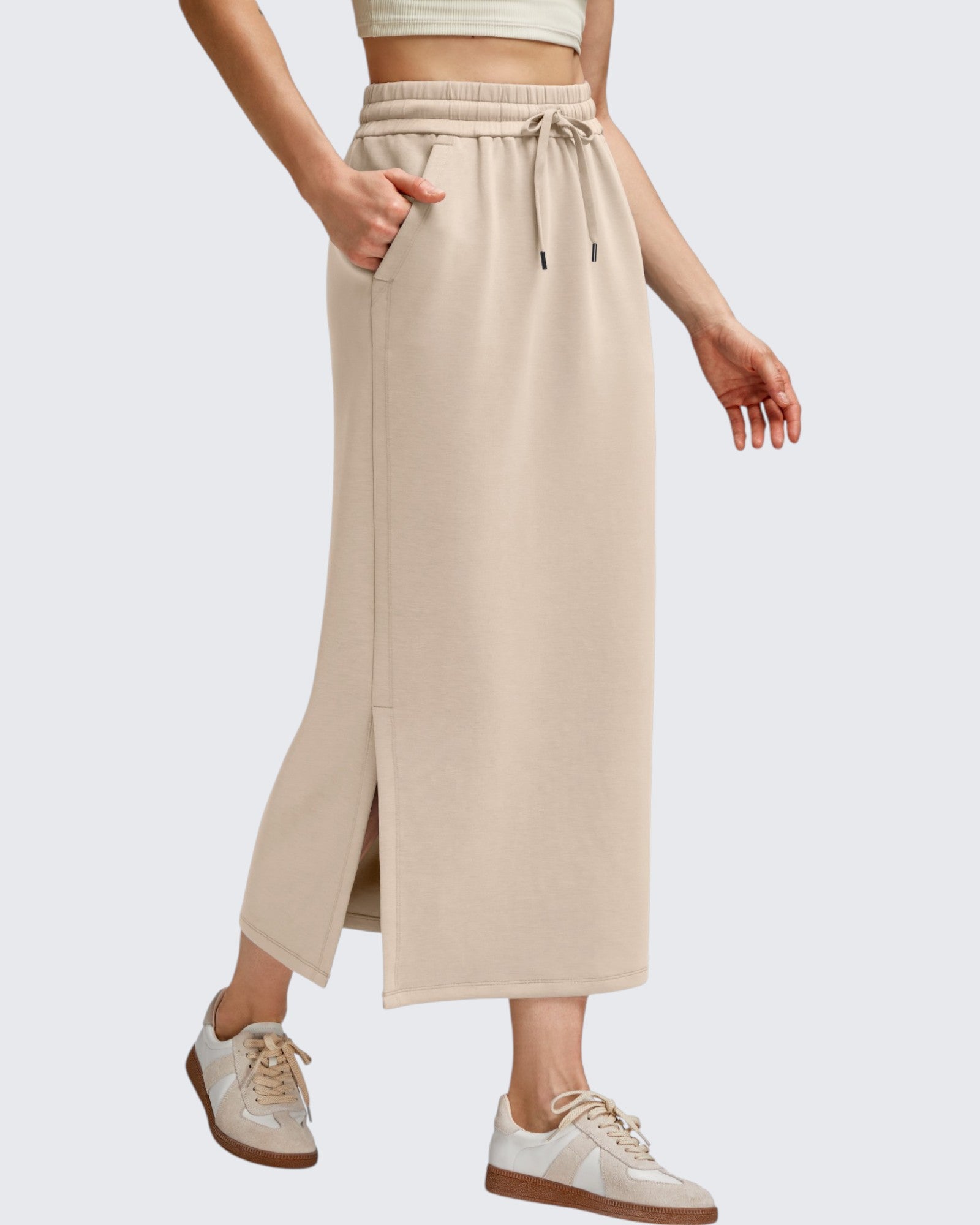 G4Free - Smoofit Side Slits Drawstring Long Skirts -GF25S465EA-S