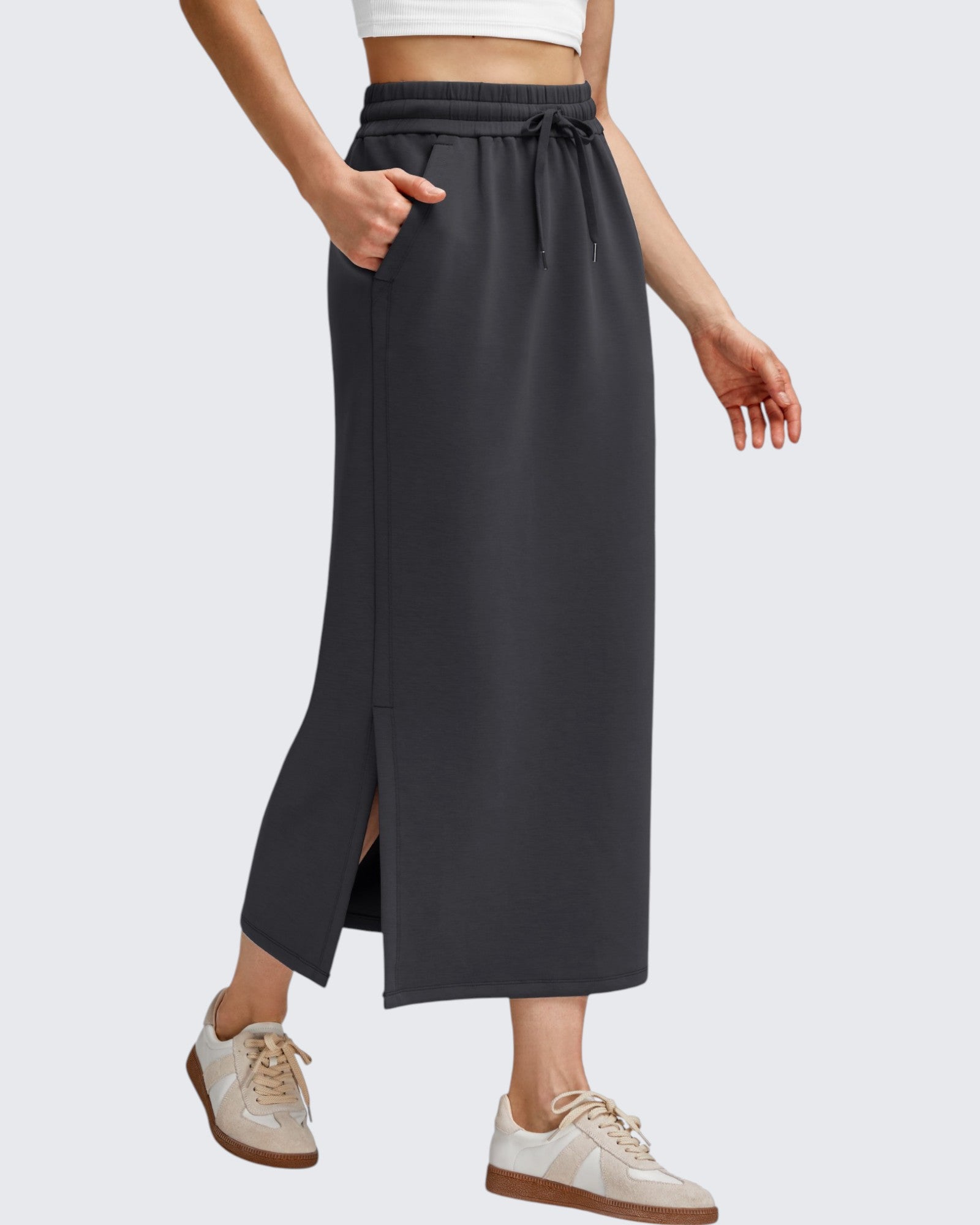 G4Free - Smoofit Side Slits Drawstring Long Skirts -GF25S465EA-S