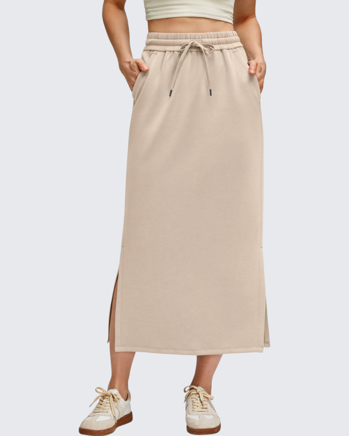G4Free - Smoofit Side Slits Drawstring Long Skirts -GF25S465EA-S