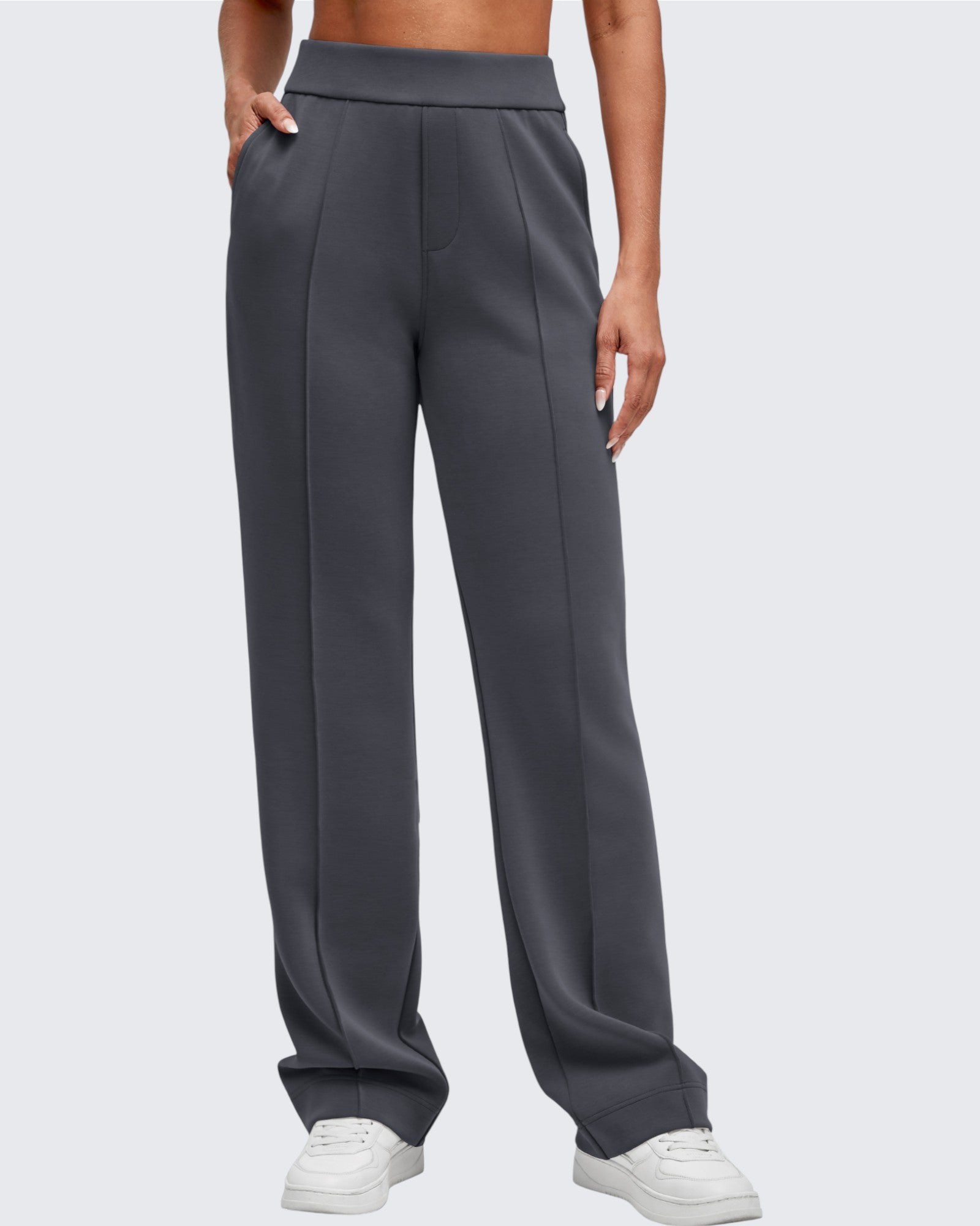 G4Free - Smoofit Straight Leg Elastic High Waist Dress Pants -GF25D584BA-S