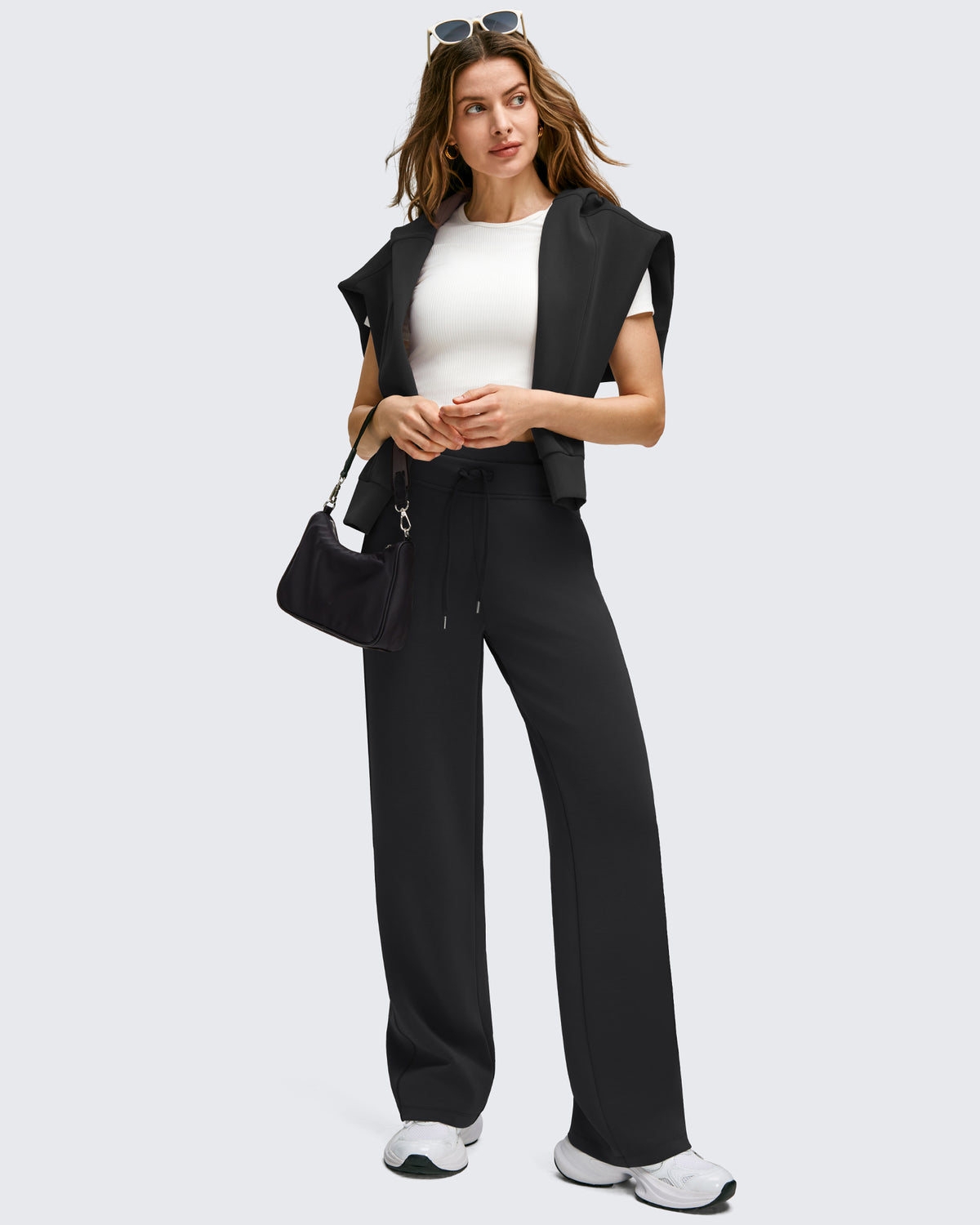G4Free - Smoofit Wide Leg Drawstring Double Layer Waist Pants -GF25J590AA-S