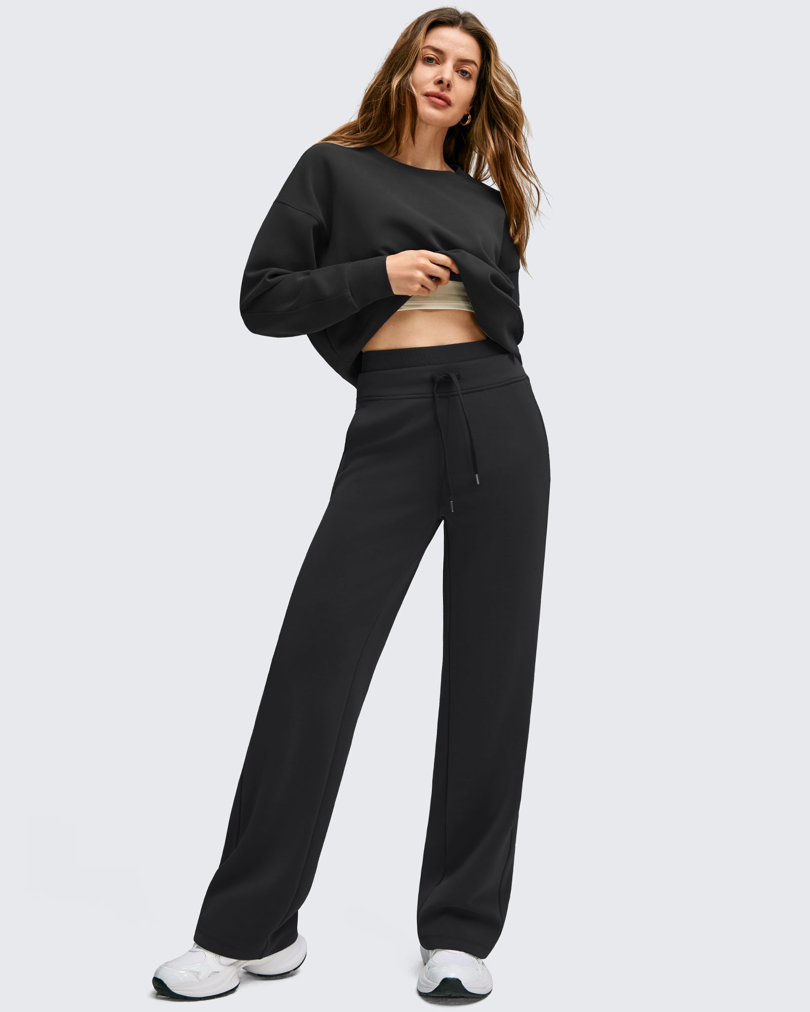 G4Free - Smoofit Wide Leg Drawstring Double Layer Waist Pants -GF25J590AA-S