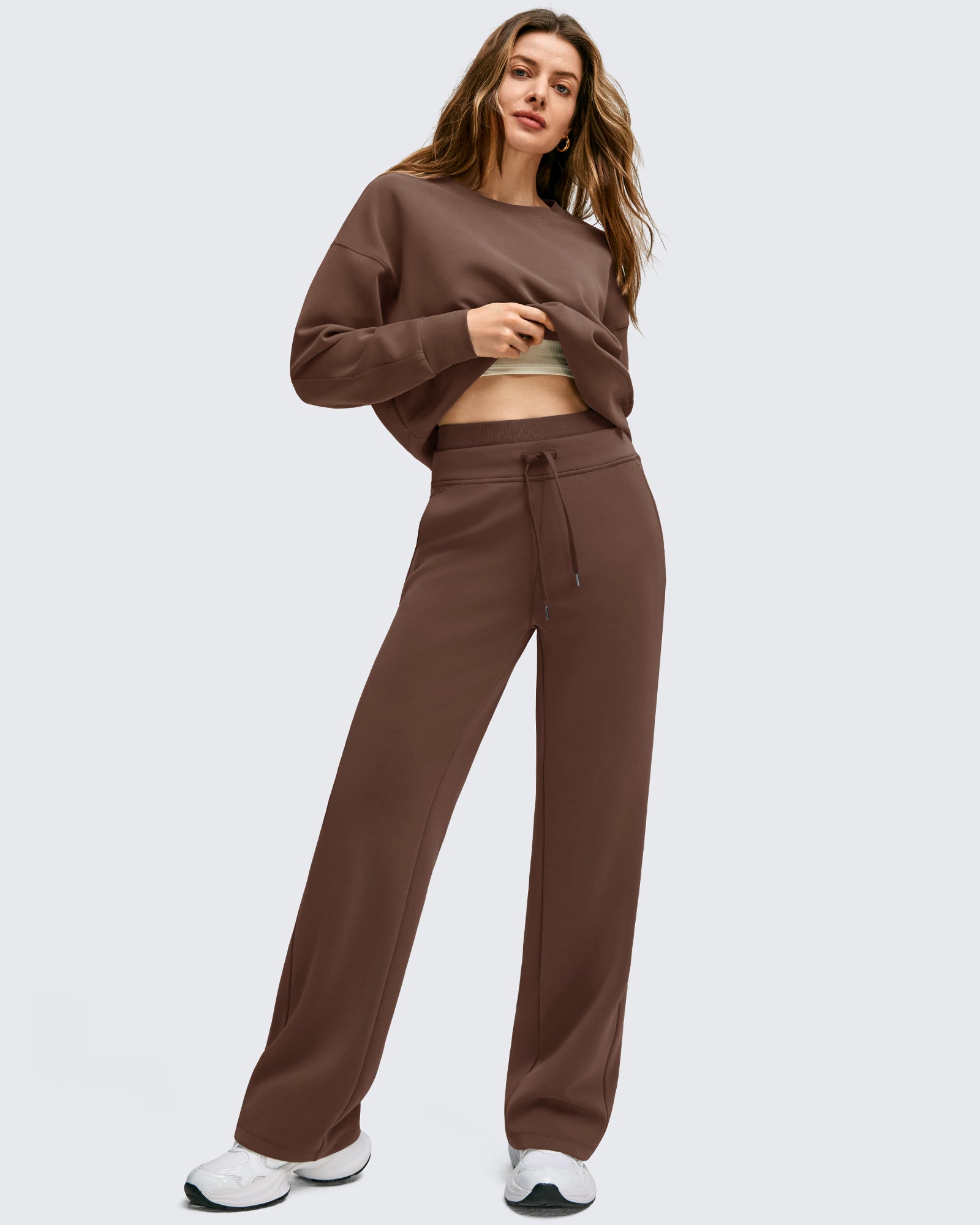 G4Free - Smoofit Wide Leg Drawstring Double Layer Waist Pants -GF25J590AA-S