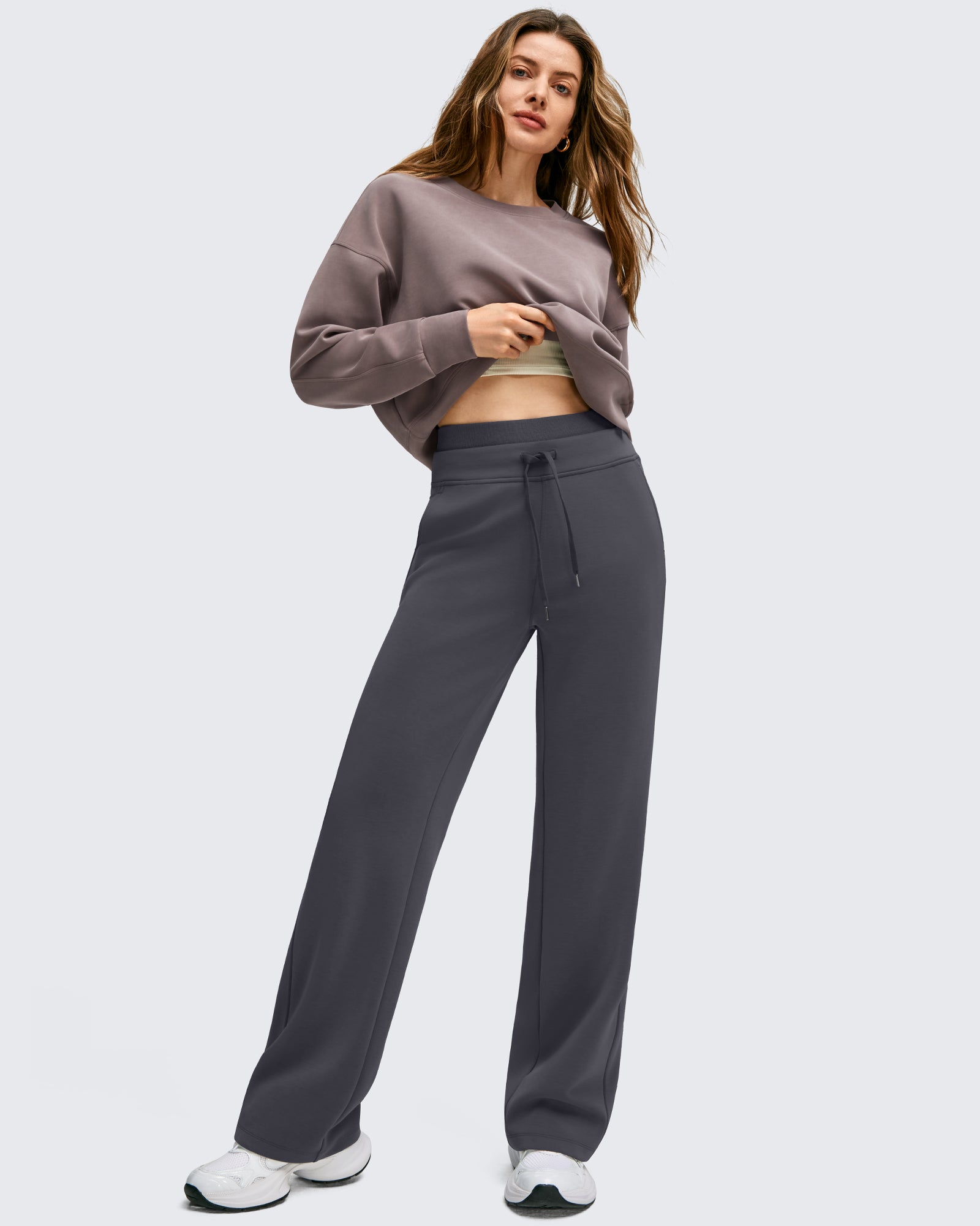 G4Free - Smoofit Wide Leg Drawstring Double Layer Waist Pants -GF25J590AA-S