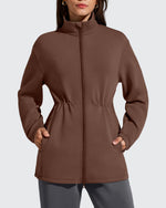 G4Free - Smoofit Zip Up Pockets Long Cinch Waist Jackets -GF25M738DA-S