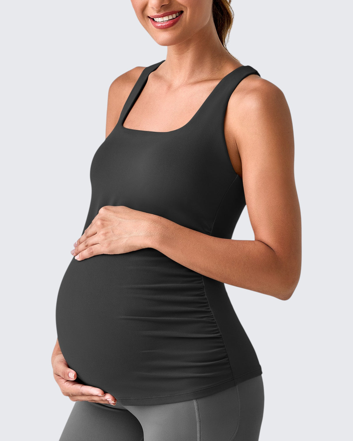 G4Free - Square Neck Ruched Pregnancy Workout Tanks -GF25LY415AA-S