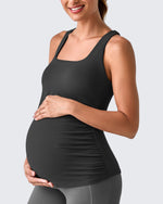 G4Free - Square Neck Ruched Pregnancy Workout Tanks -GF25LY415AA-S