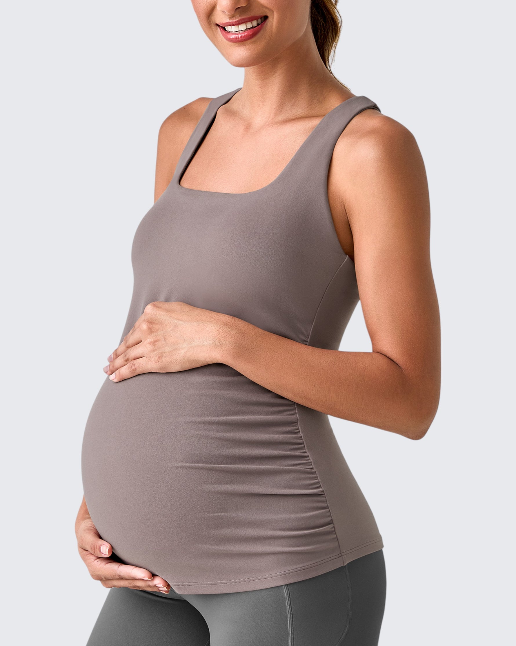 G4Free - Square Neck Ruched Pregnancy Workout Tanks -GF25LY415CA-S