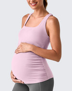G4Free - Square Neck Ruched Pregnancy Workout Tanks -GF25LY415EA-S