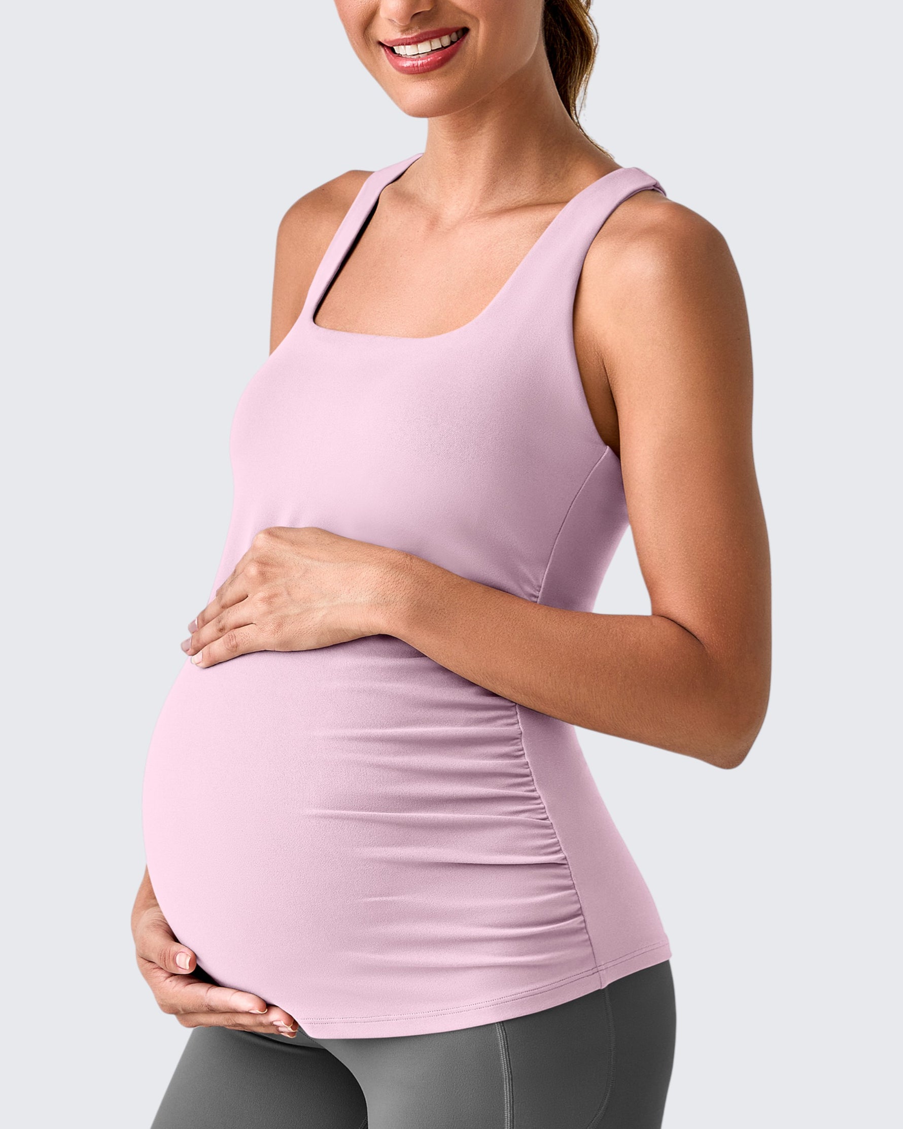 G4Free - Square Neck Ruched Pregnancy Workout Tanks -GF25LY415EA-S