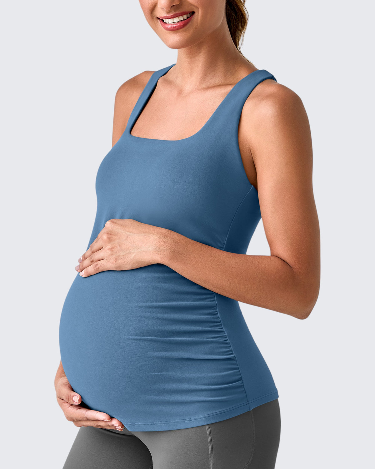 G4Free - Square Neck Ruched Pregnancy Workout Tanks -GF25LY415FA-S