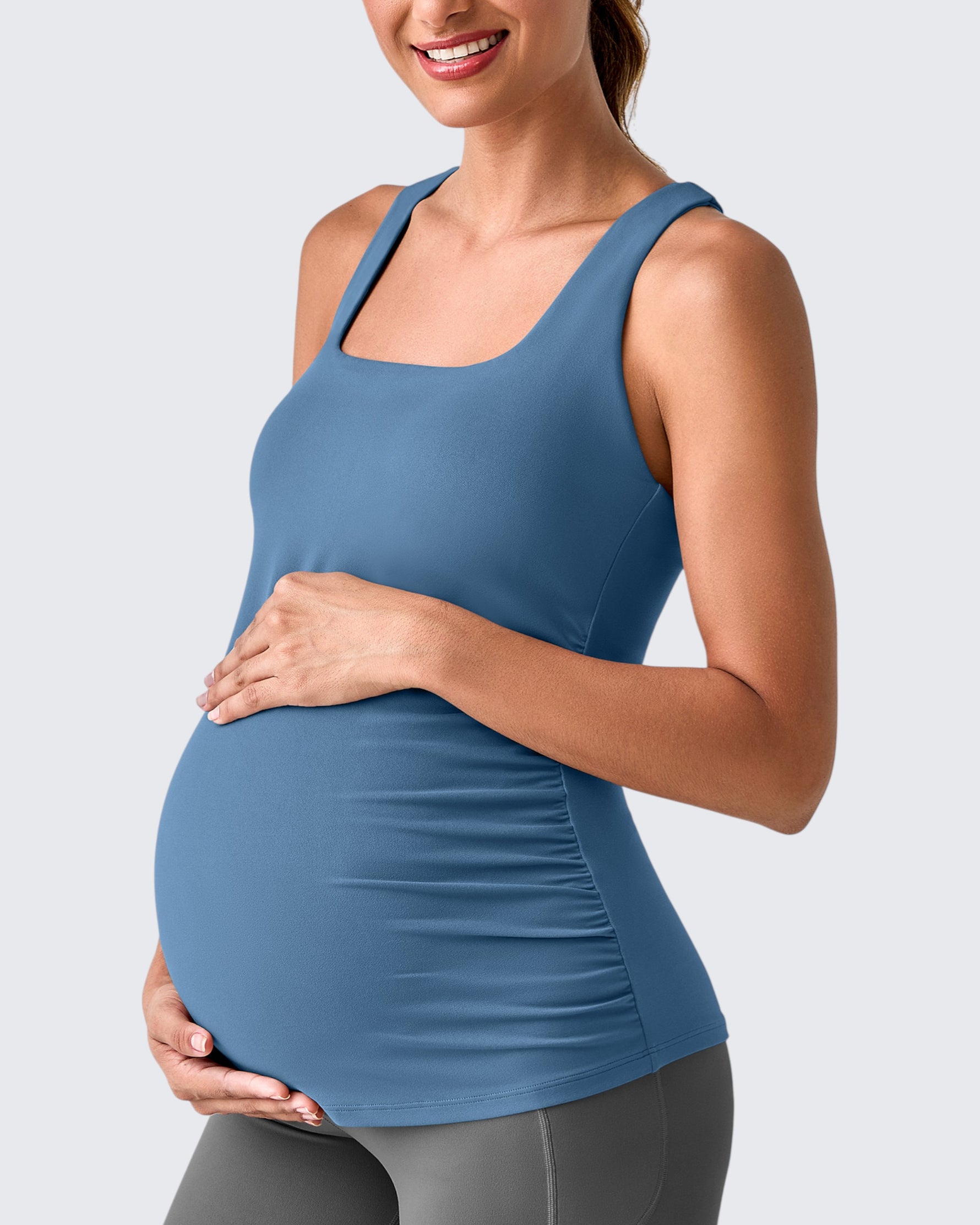 G4Free - Square Neck Ruched Pregnancy Workout Tanks -GF25LY415FA-S