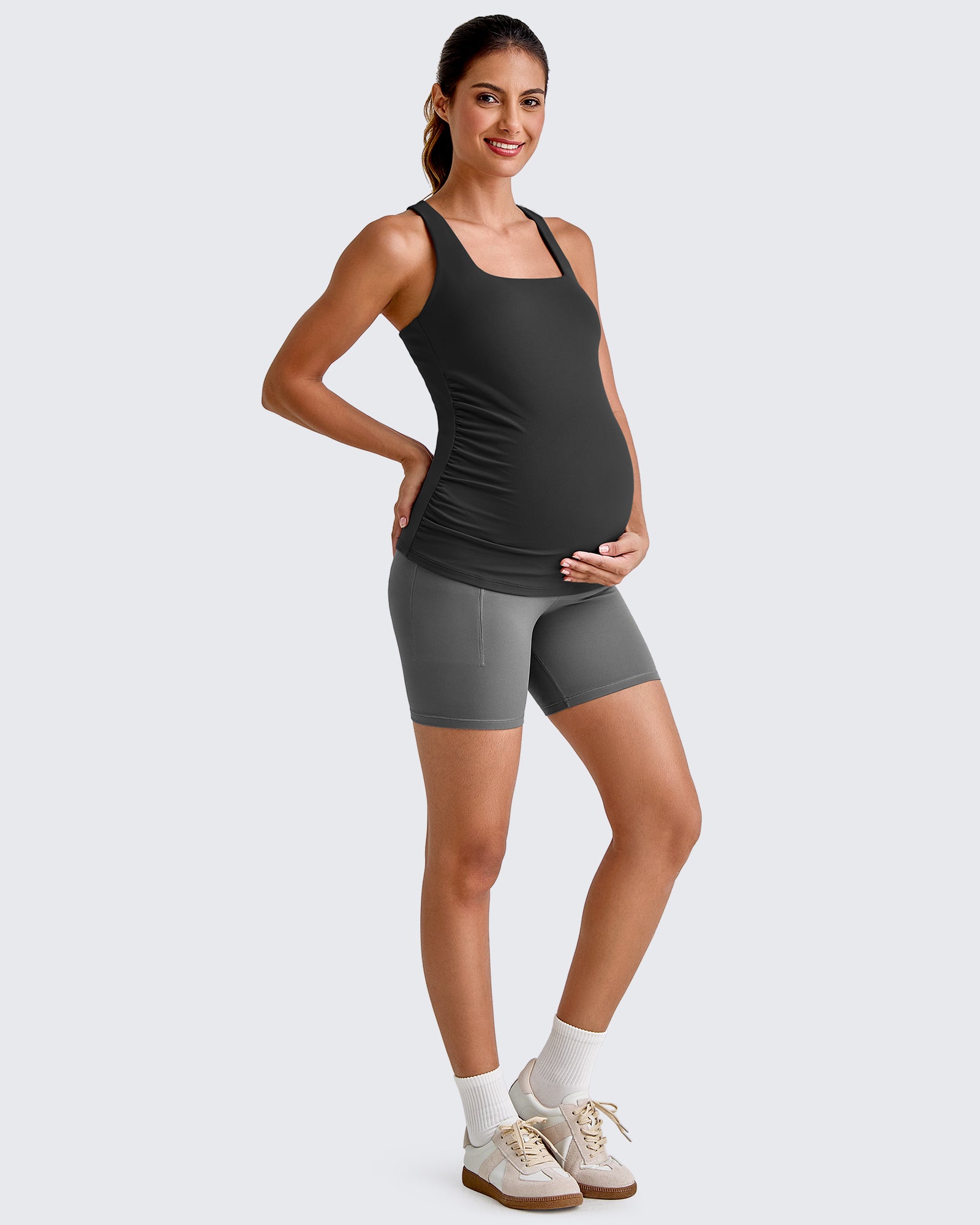 G4Free - Square Neck Ruched Pregnancy Workout Tanks -GF25LY415IA-S