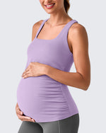 G4Free - Square Neck Ruched Pregnancy Workout Tanks -GF25LY415IA-S