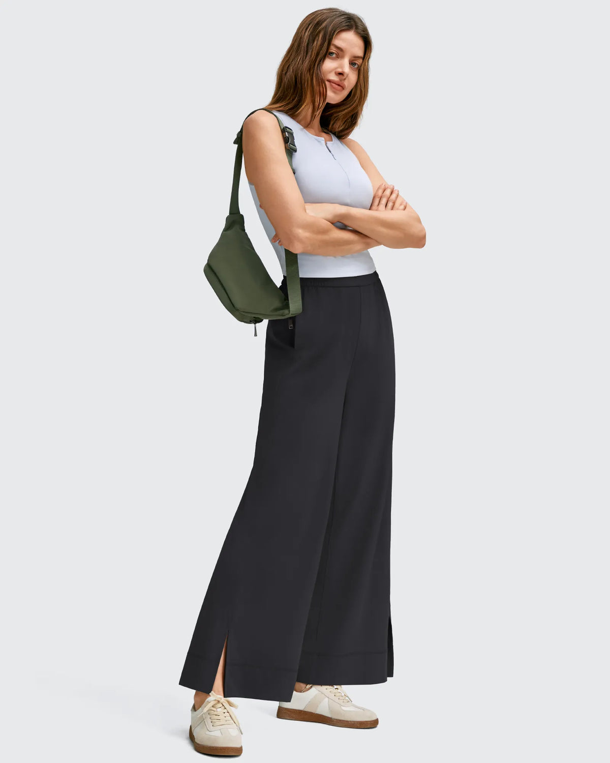 G4Free - Strowen Lightweight Ankle Splits Wide Leg Ankle Pants -GF25J608AA-S