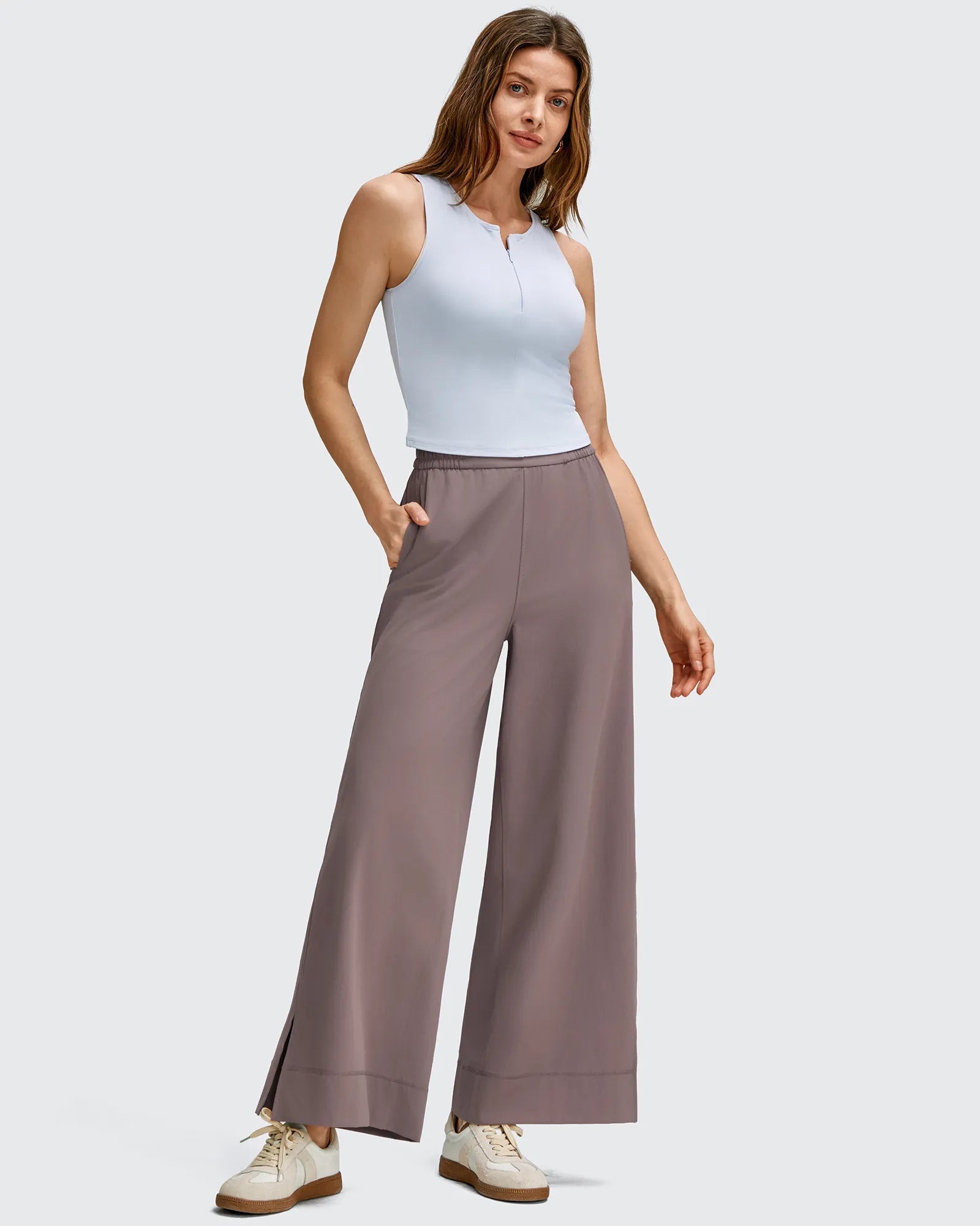 G4Free - Strowen Lightweight Ankle Splits Wide Leg Ankle Pants -GF25J608AA-S