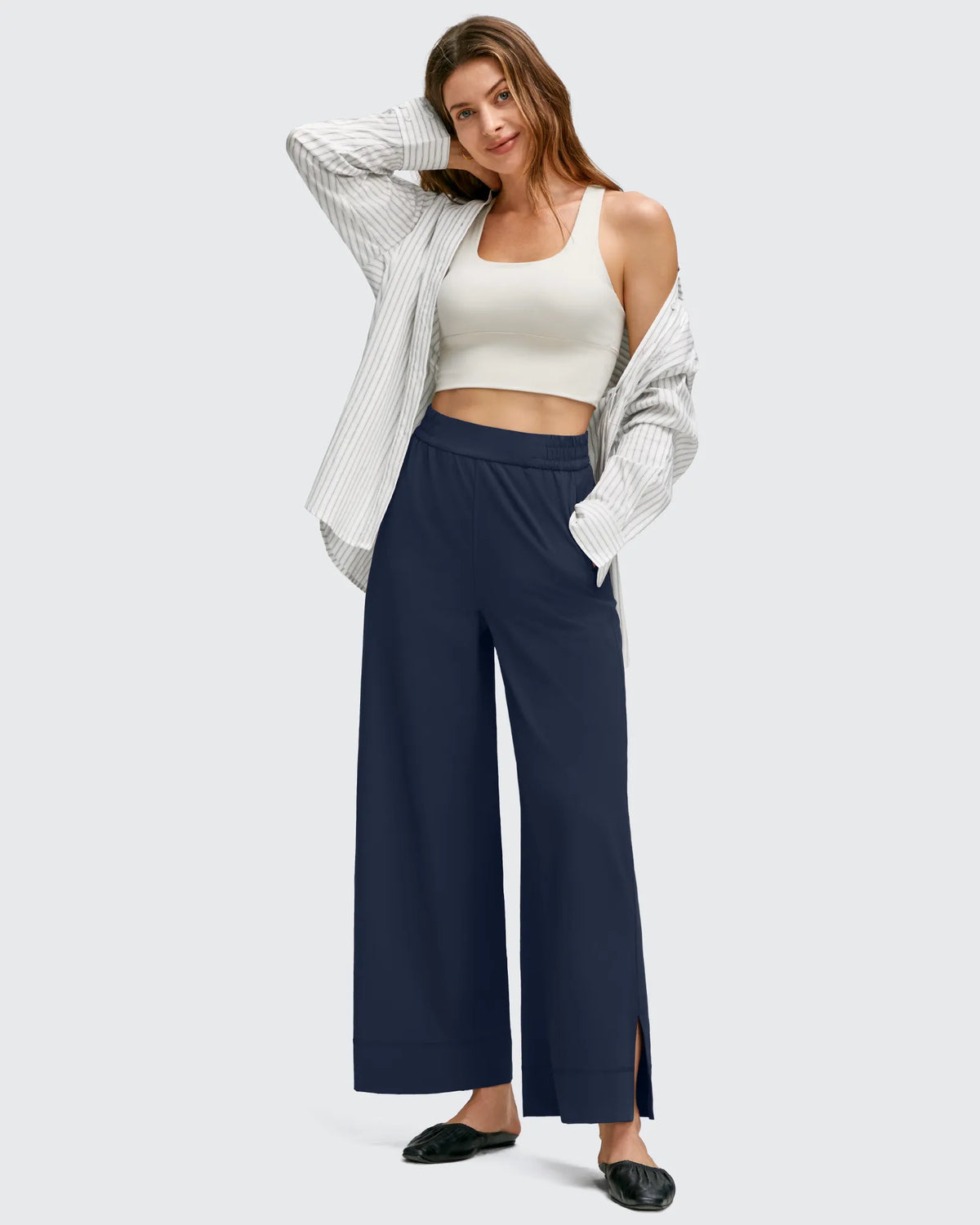 G4Free - Strowen Lightweight Ankle Splits Wide Leg Ankle Pants -GF25J608AA-S