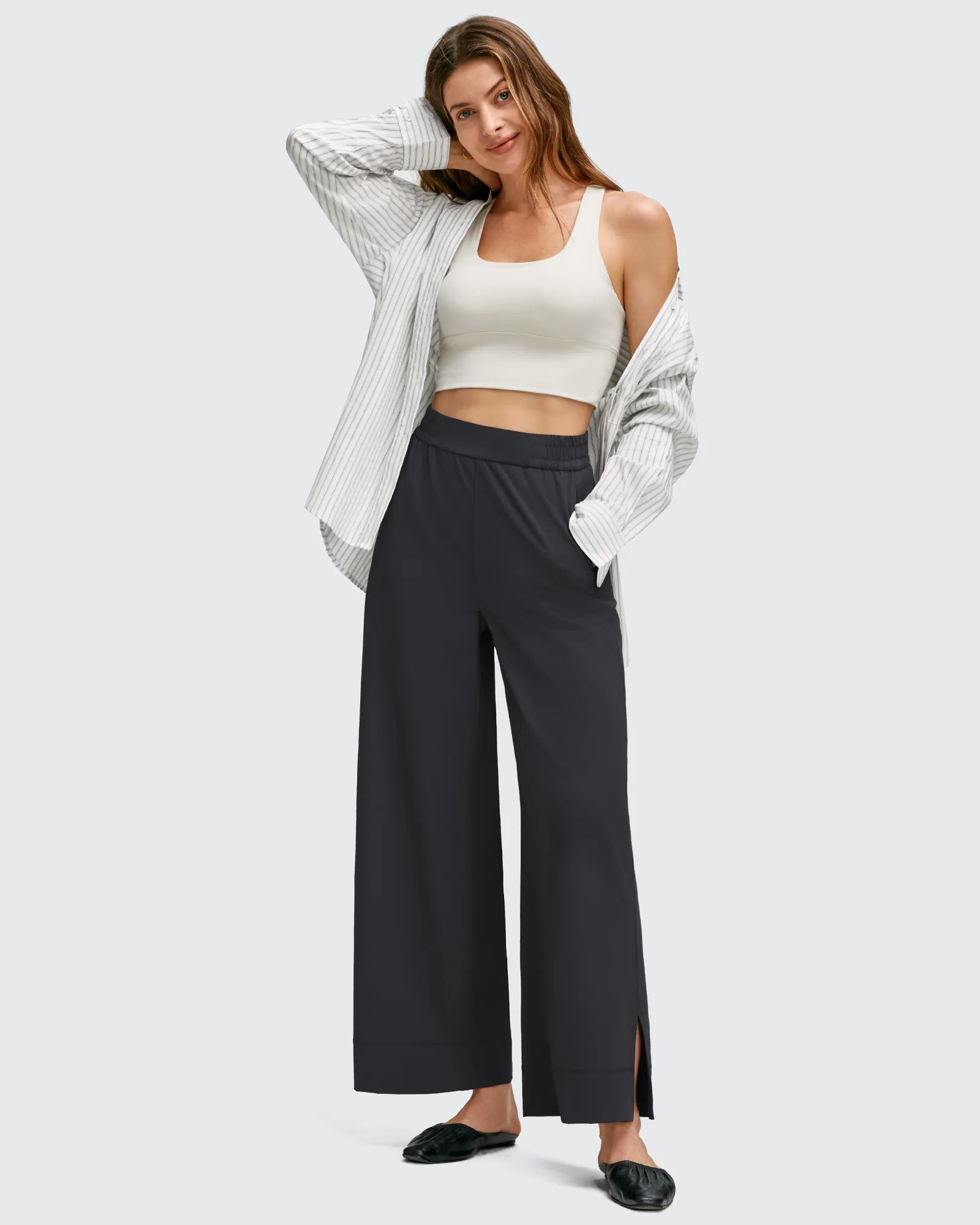 G4Free - Strowen Lightweight Ankle Splits Wide Leg Ankle Pants -GF25J608AA-S