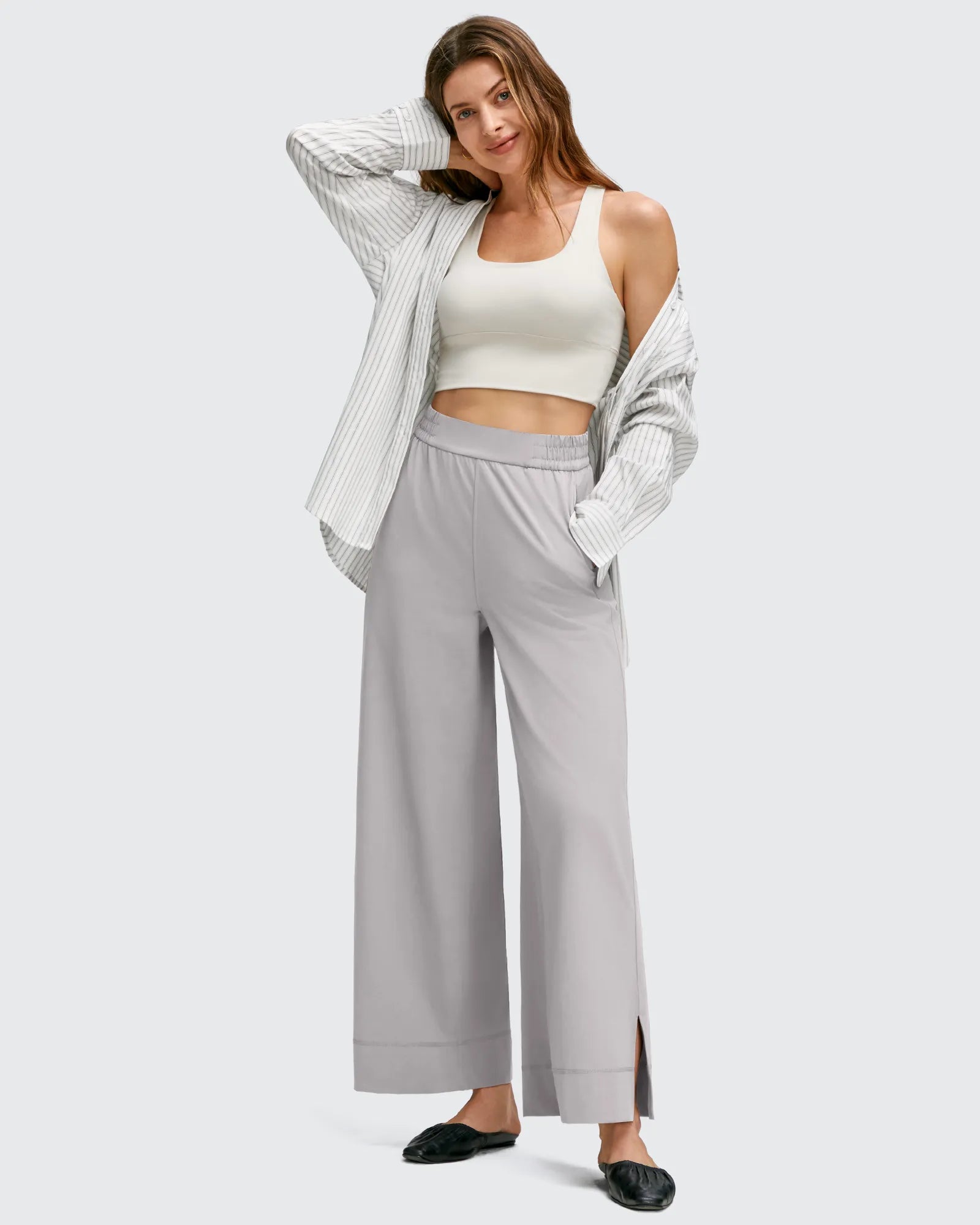 G4Free - Strowen Lightweight Ankle Splits Wide Leg Ankle Pants -GF25J608AA-S