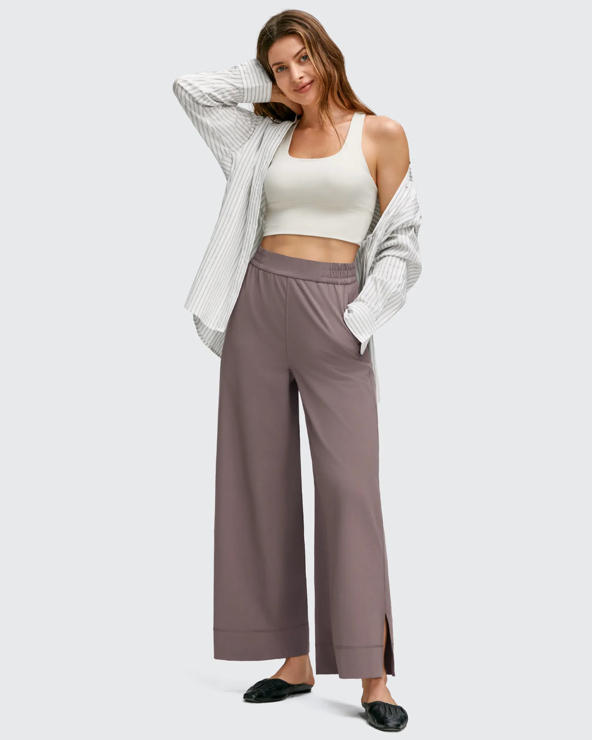 G4Free - Strowen Lightweight Ankle Splits Wide Leg Ankle Pants -GF25J608AA-S