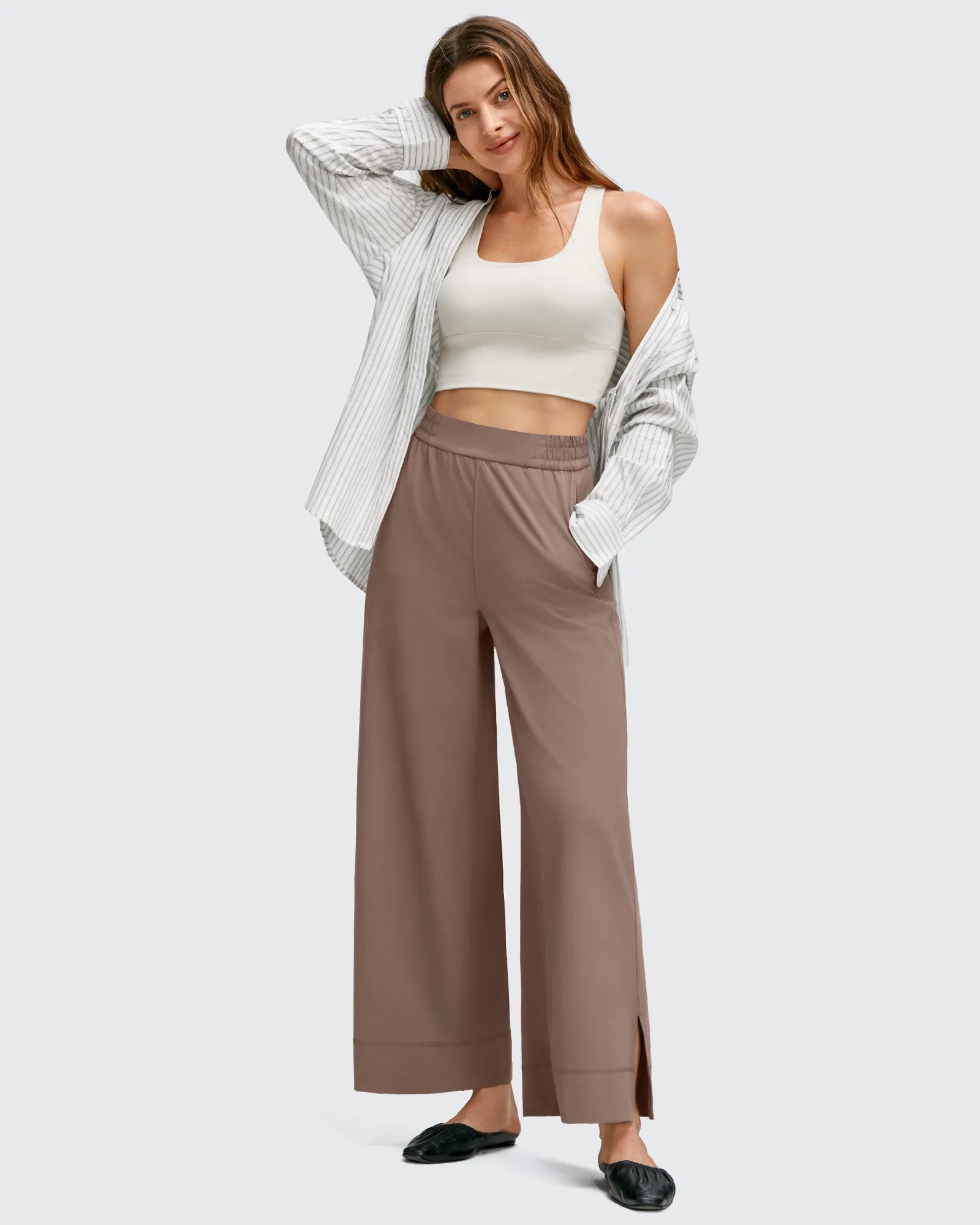 G4Free - Strowen Lightweight Ankle Splits Wide Leg Ankle Pants -GF25J608AA-S