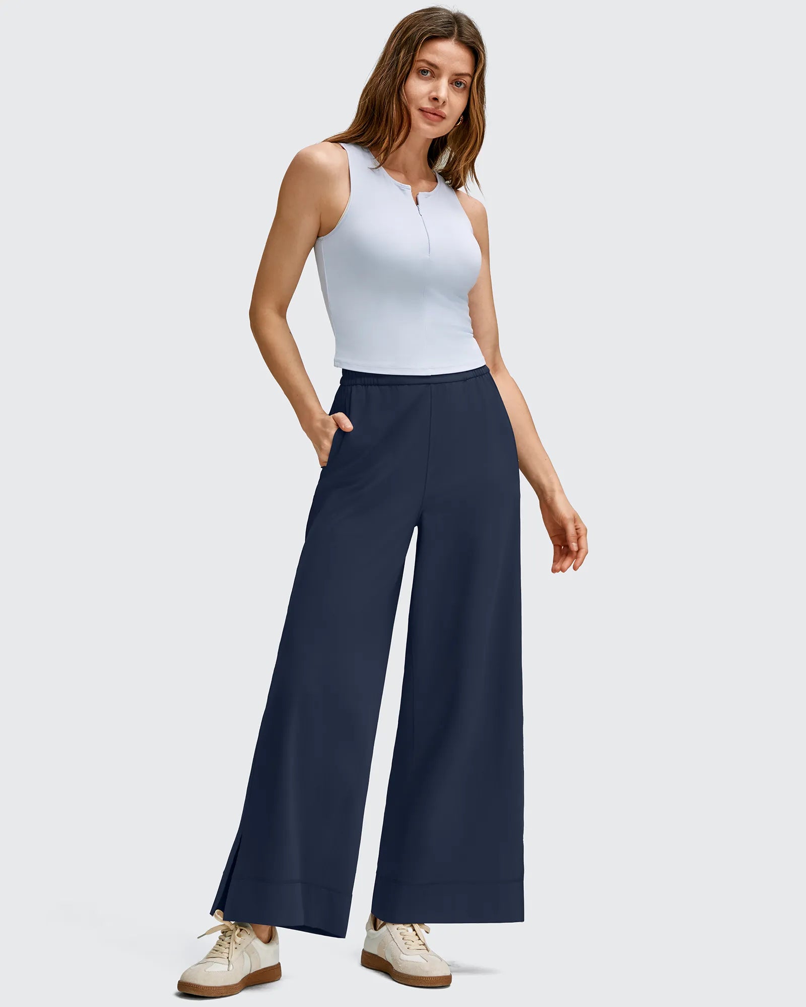 G4Free - Strowen Lightweight Ankle Splits Wide Leg Ankle Pants -GF25J608AA-S