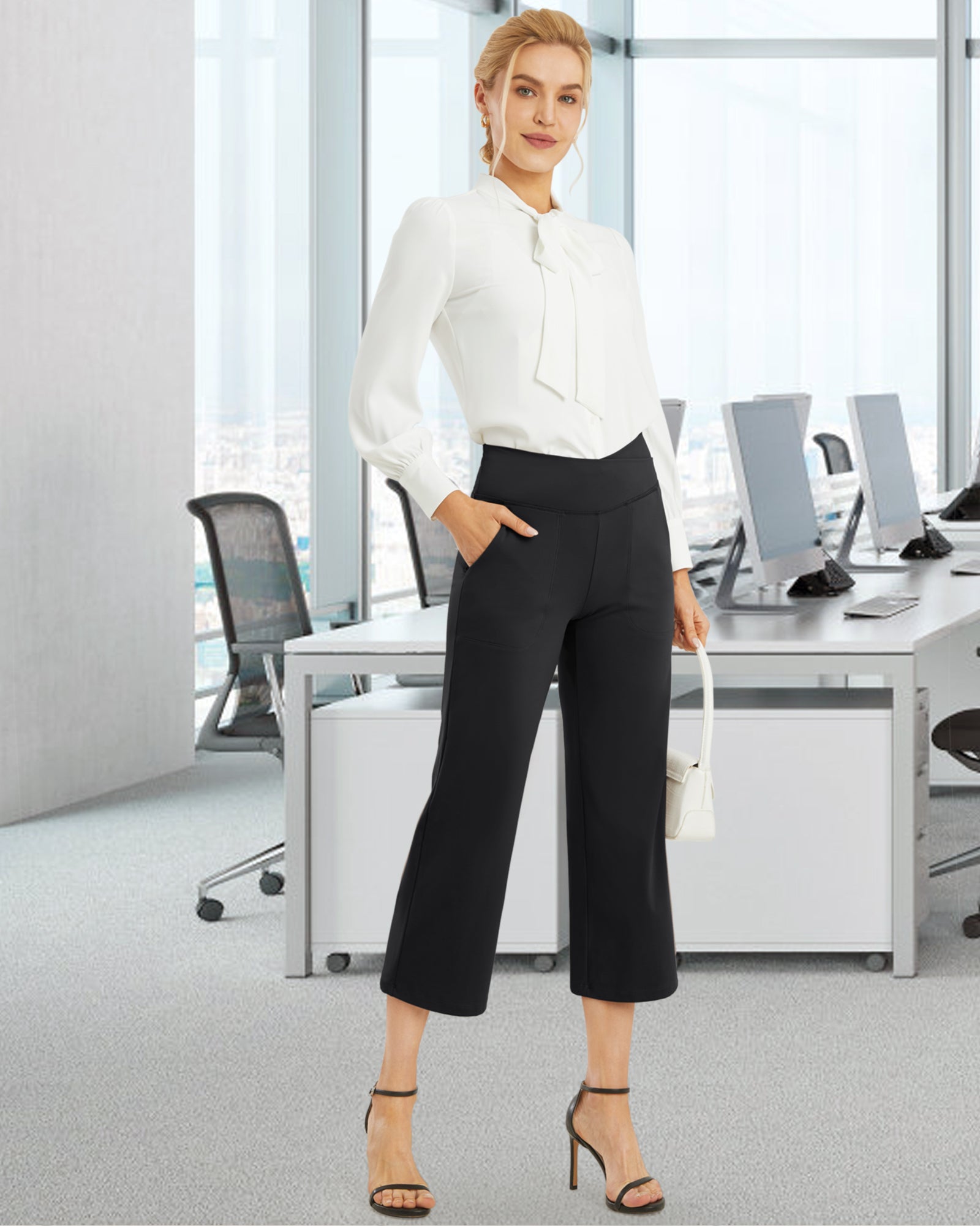 G4Free - Wide Leg High-Waisted Capri Work Pants 20'' -GF24J256AA-S