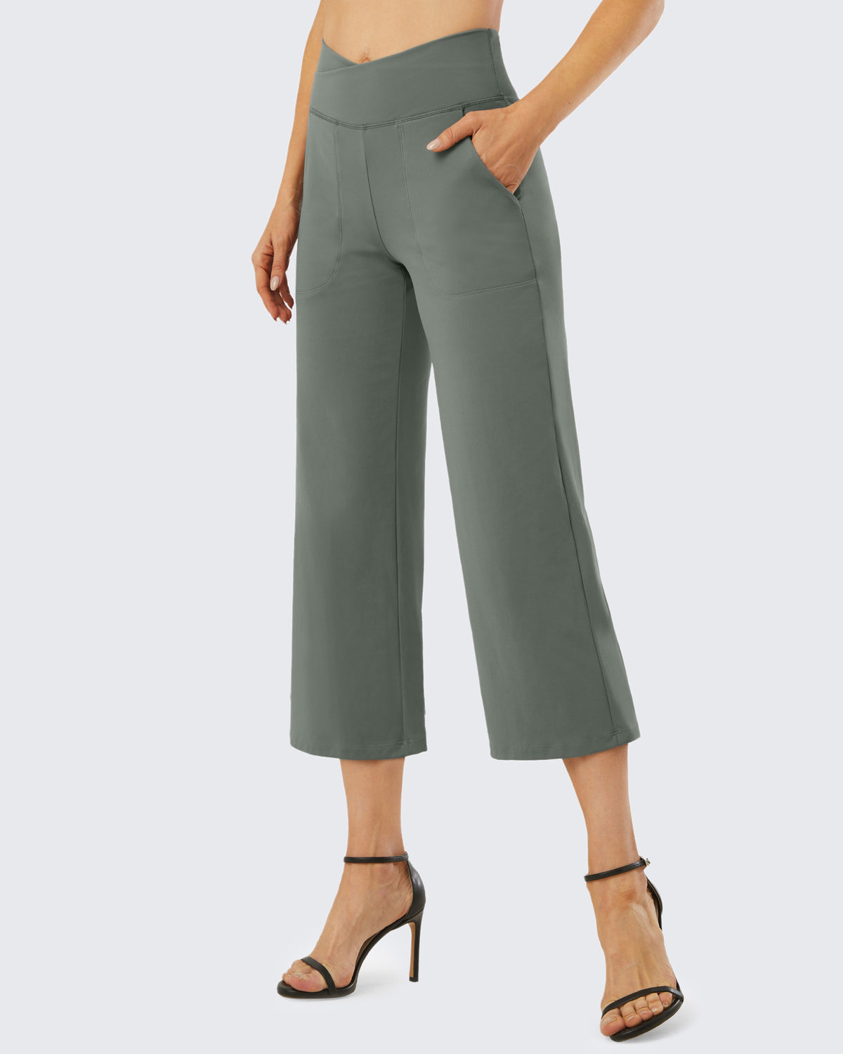 G4Free - Wide Leg High-Waisted Capri Work Pants 23 -GF21D016AA-S