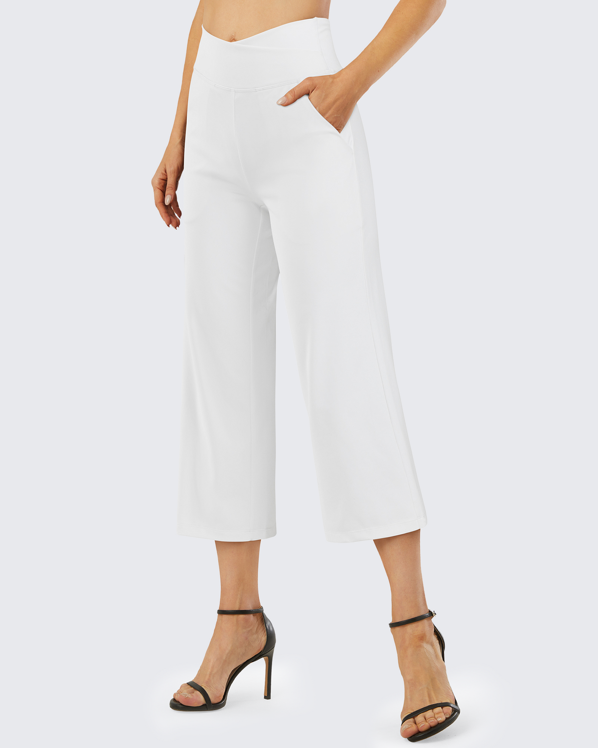 G4Free - Wide Leg High-Waisted Capri Work Pants 23 -GF21D016HA-S