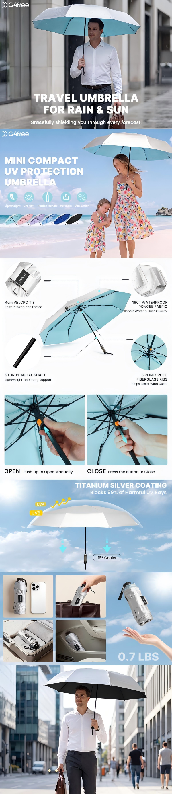 G4Free Mini Travel Umbrella UPF 50+