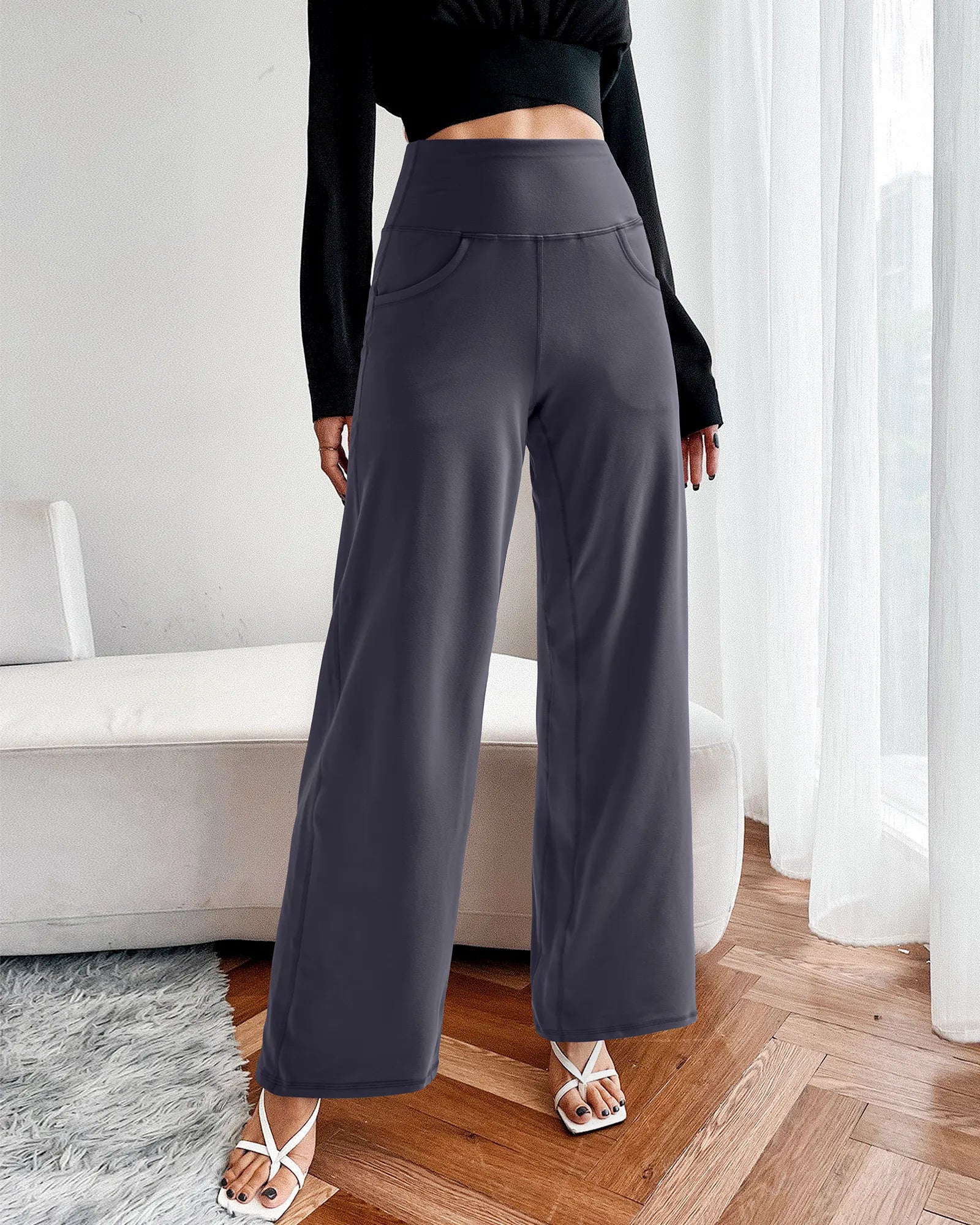 Wide Leg Pants Woman Yoga Pants with Pockets Petite - G4Free