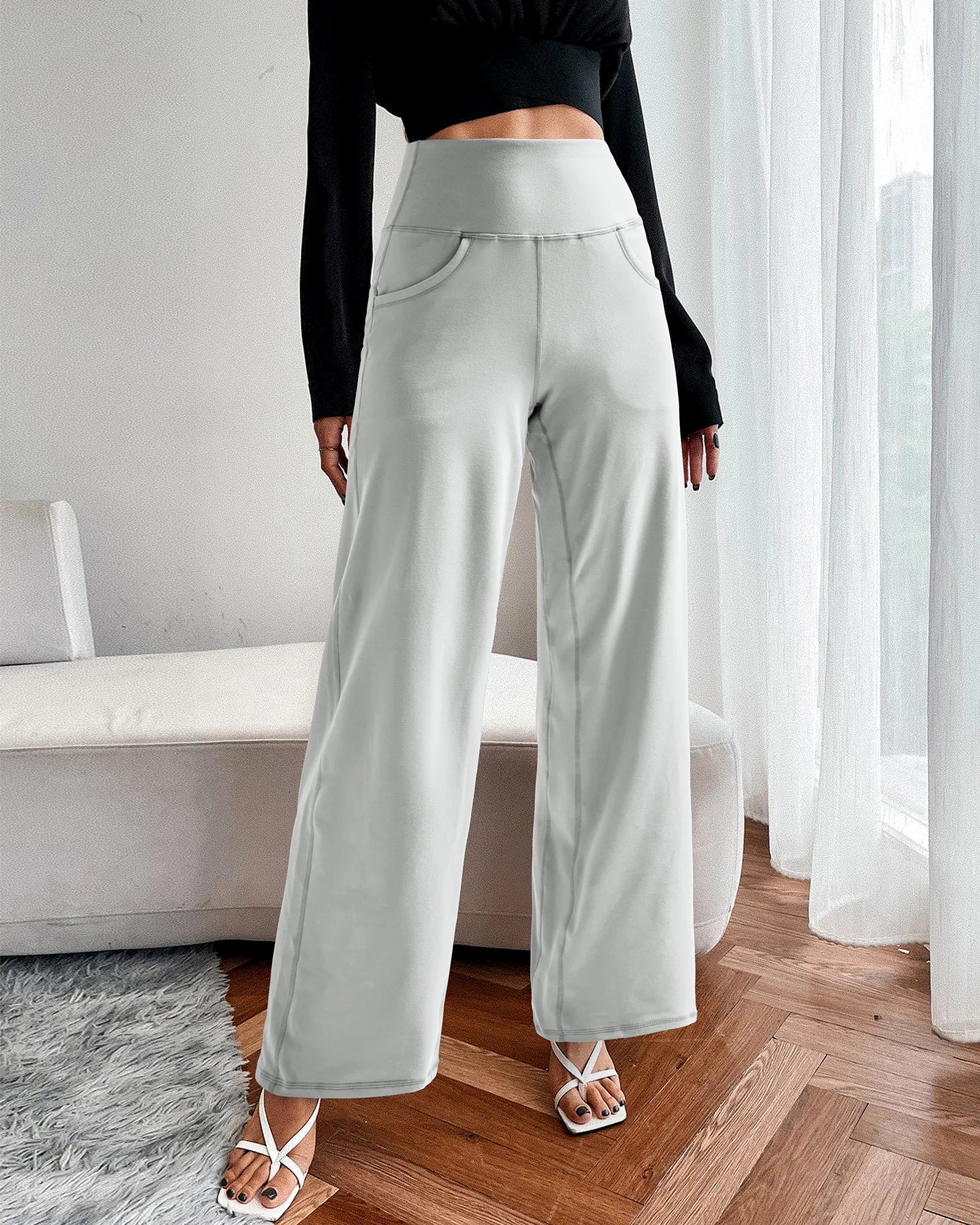 Wide Leg Pants Woman Yoga Pants with Pockets Regular - G4Free