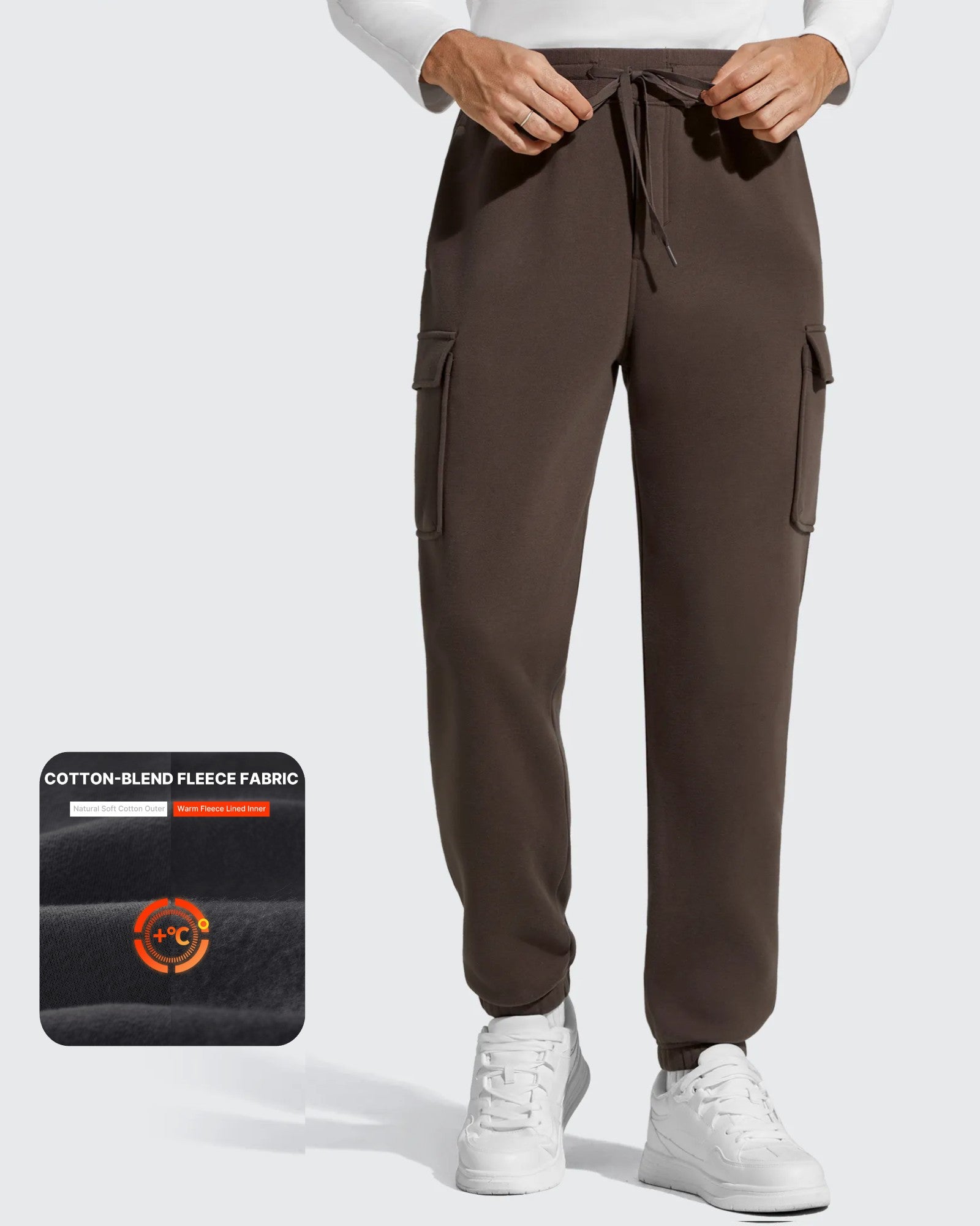 Flurrylux Men's Cotton Fleece-Lined  Drawstring Cargo Pants