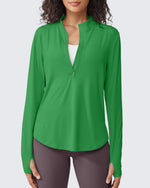 Quick Dry High Neck Sun Half Zip Tops - G4Free
