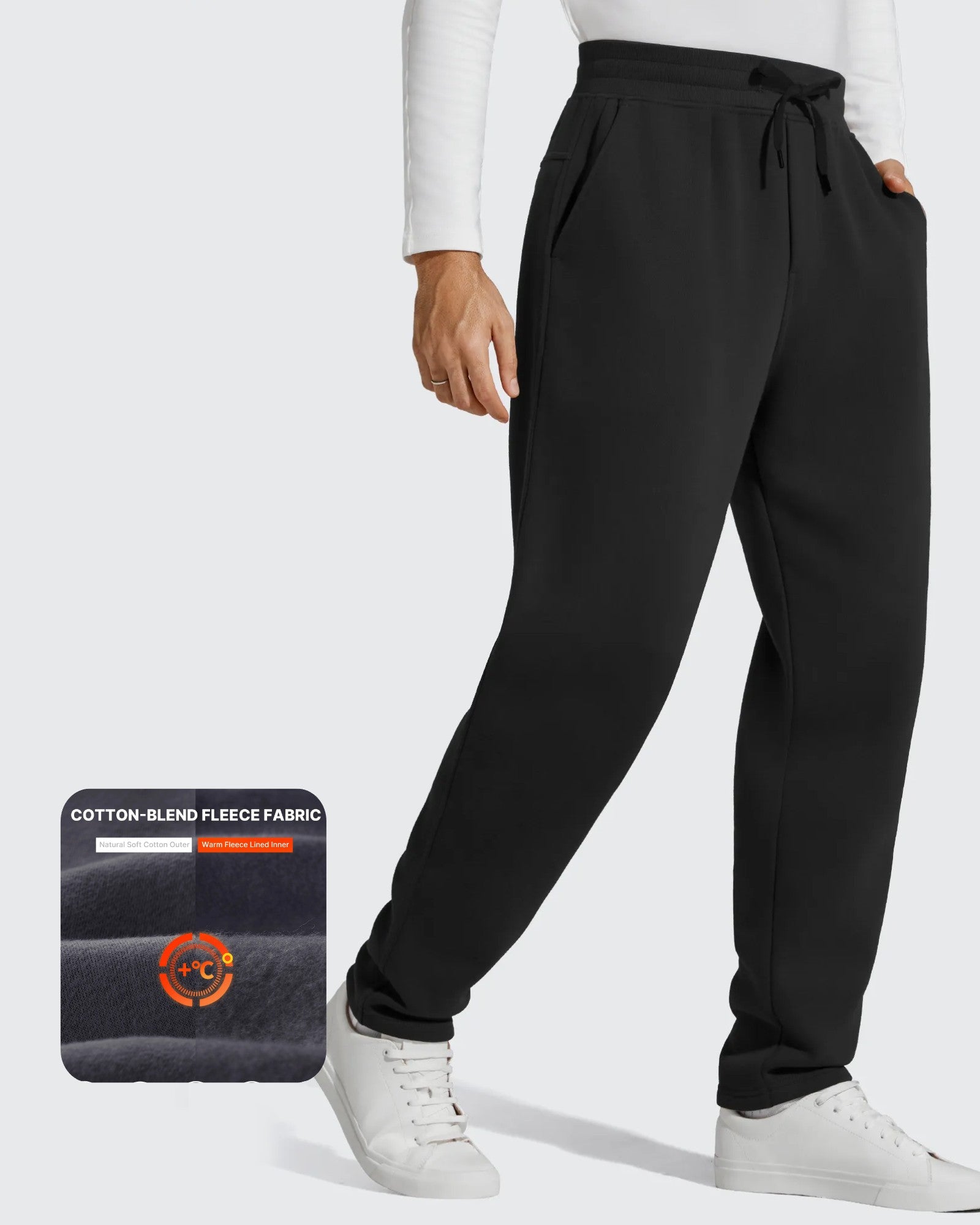 Flurrylux Men's Fleece-Lined Drawstring Cotton Straight Leg Pants