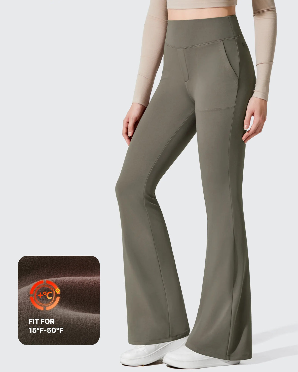 Barefeel Fleece Lined Pockets Flare Yoga Pants