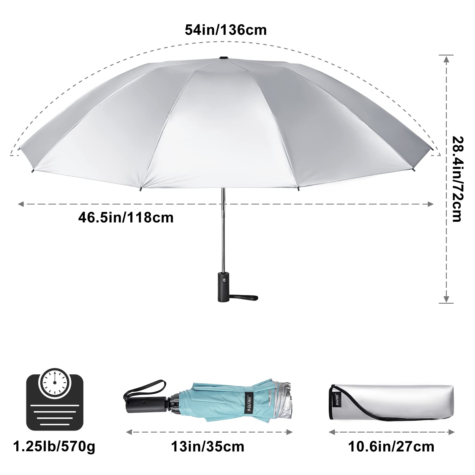 G4Free G4Free UPF 50+ UV Protection 54 Inch Large Reverse Travel Umbrella