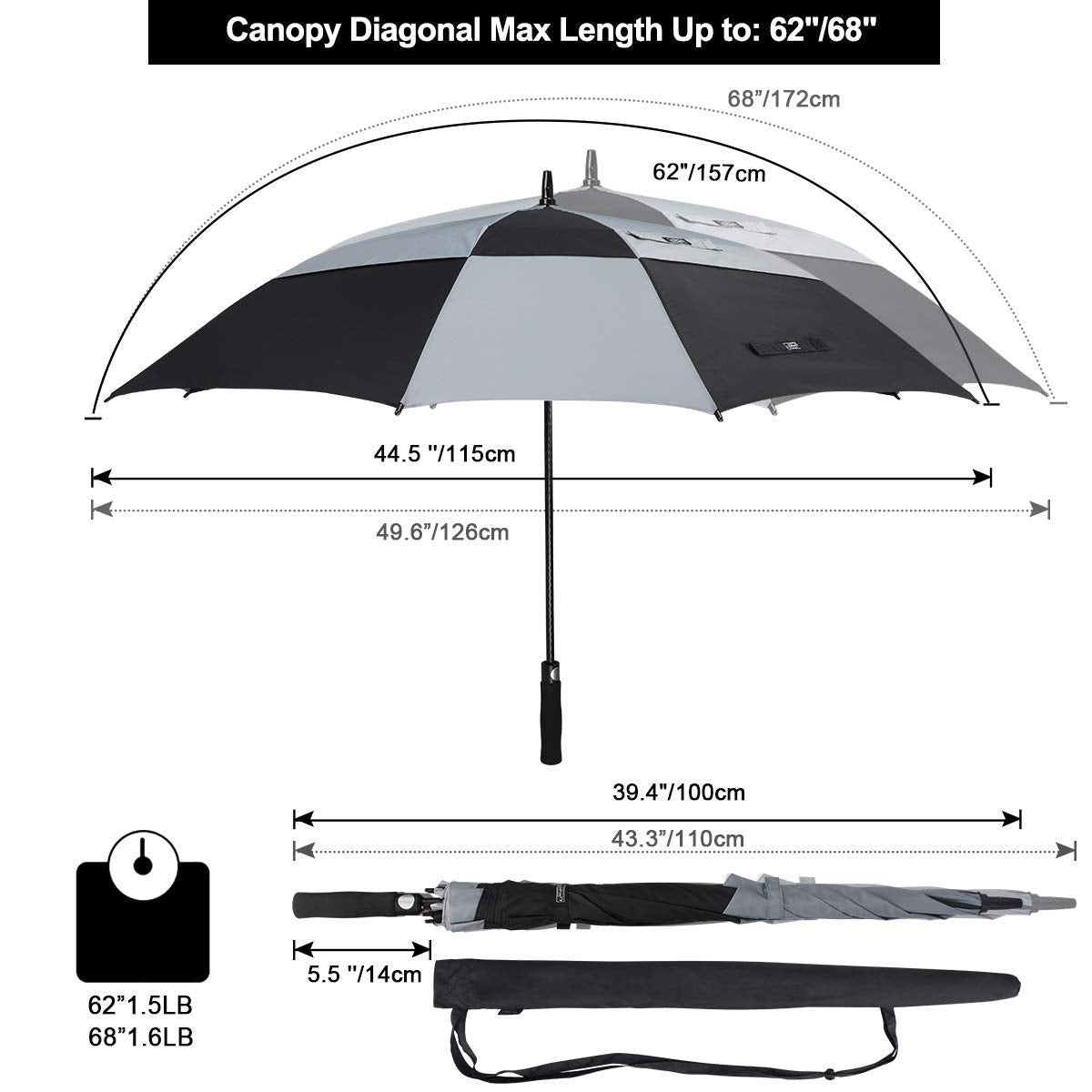 G4Free G4Free Extra Large Golf Umbrella 62/68 inch Vented Square Umbrella