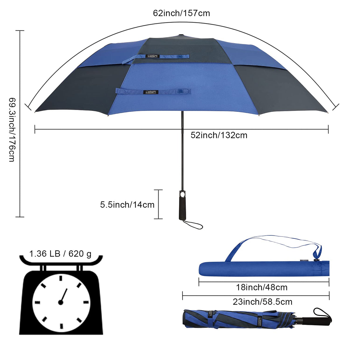 G4Free G4Free 62 Inch Portable Automatic Open Oversize Vented Double Canopy Umbrellas