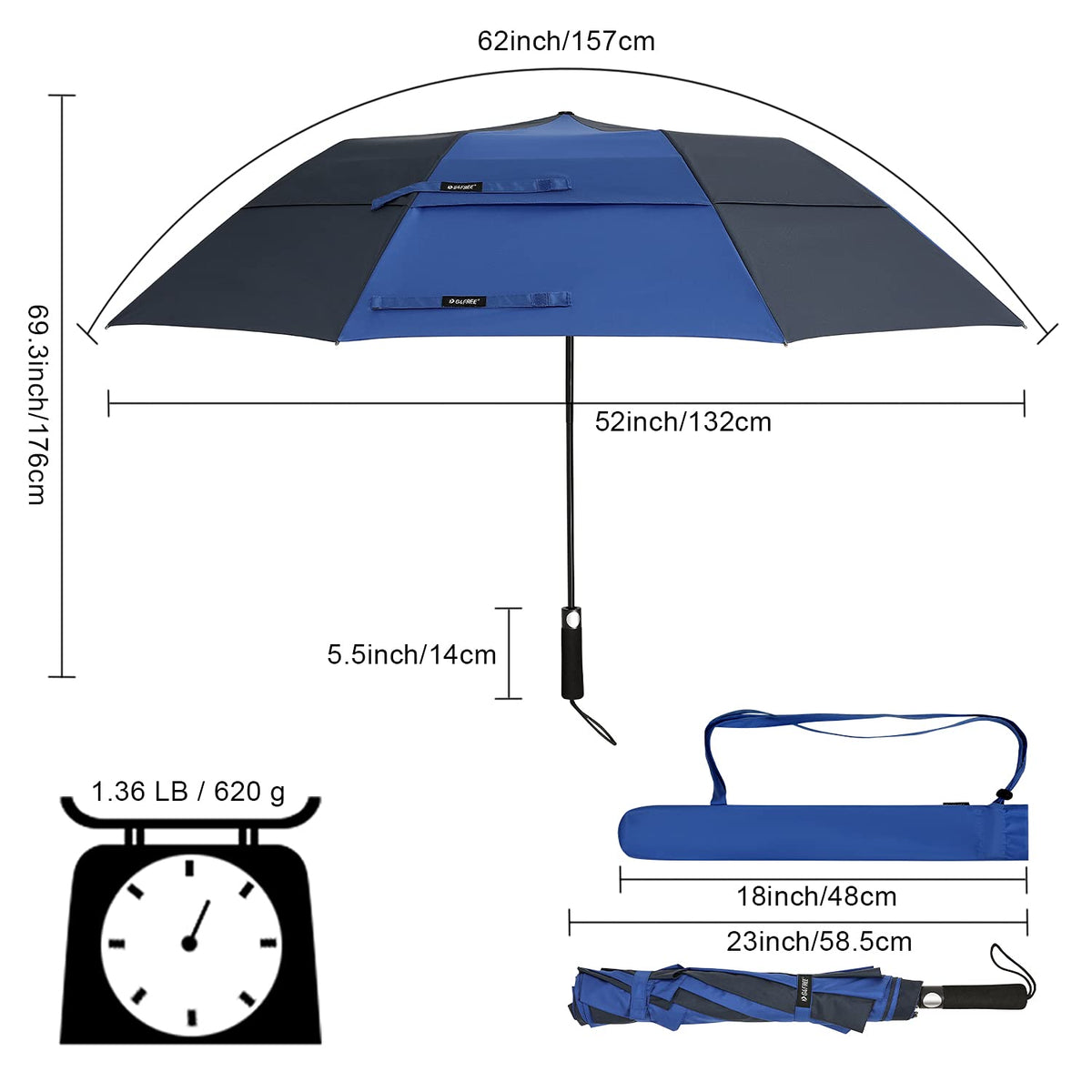 G4Free G4Free 62 Inch Portable Automatic Open Oversize Vented Double Canopy Umbrellas