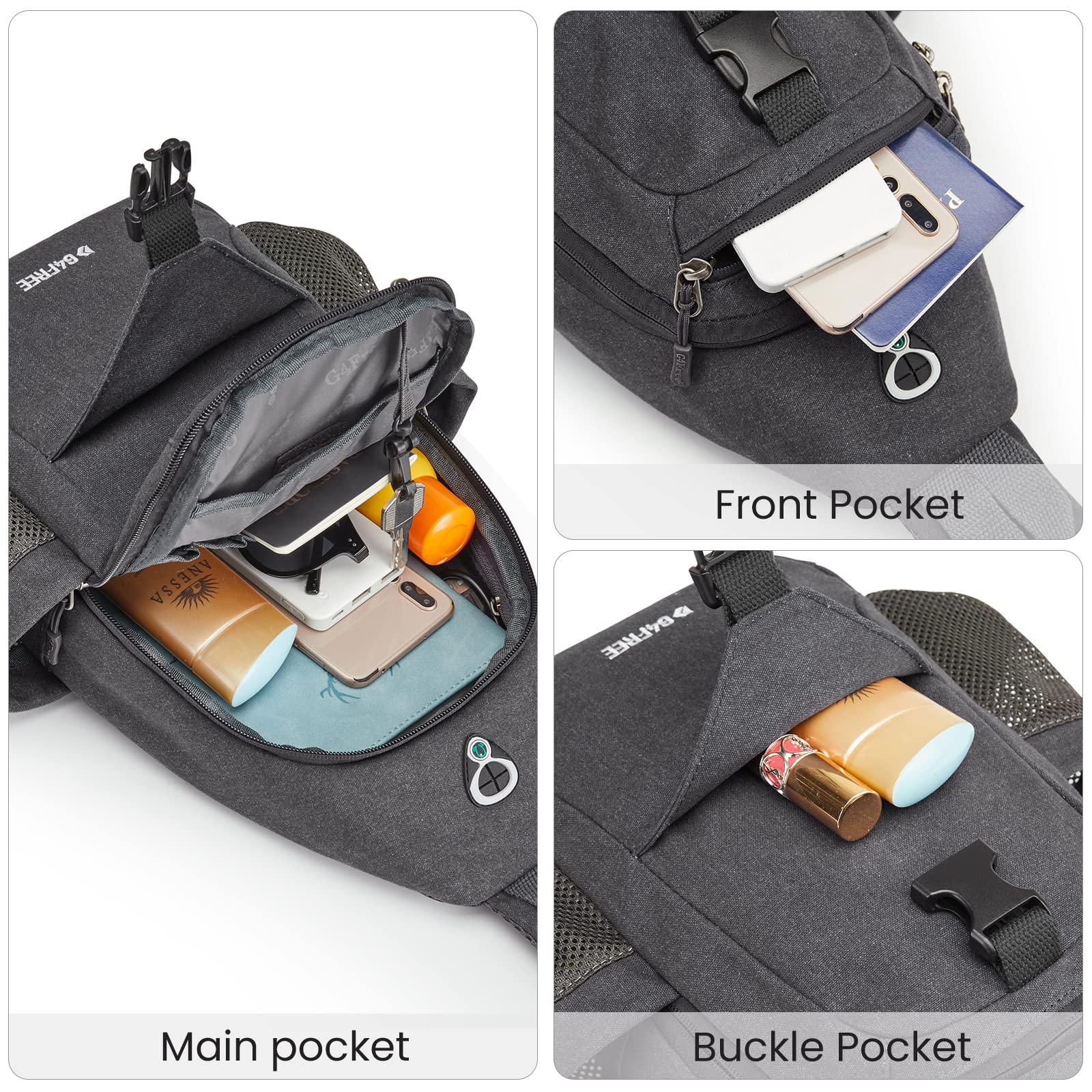 G4Free G4Free Canvas Sling Bag Crossbody Backpack with USB Charging Port & RFID Blocking