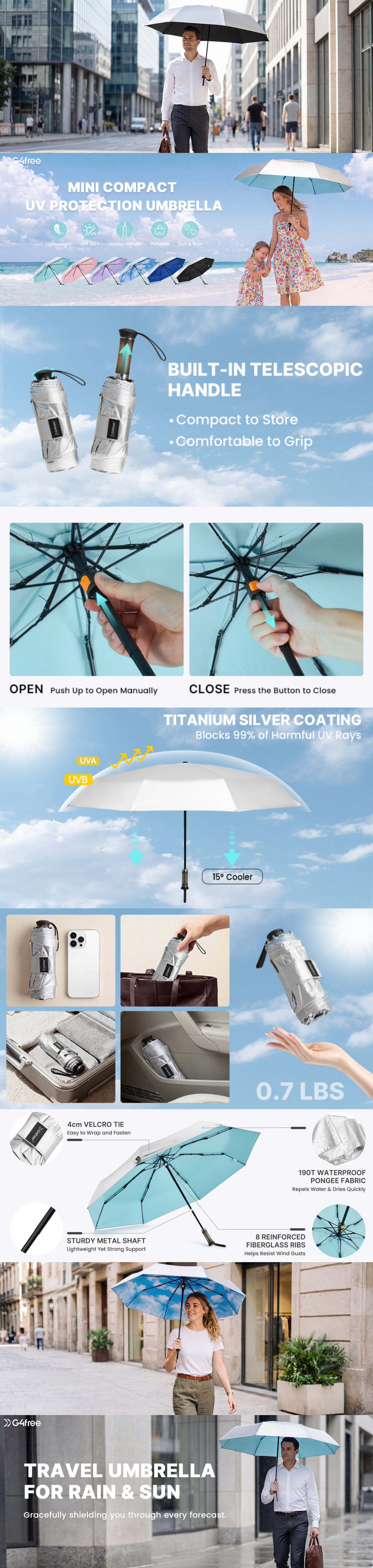 G4Free Mini Travel Umbrella UPF 50+