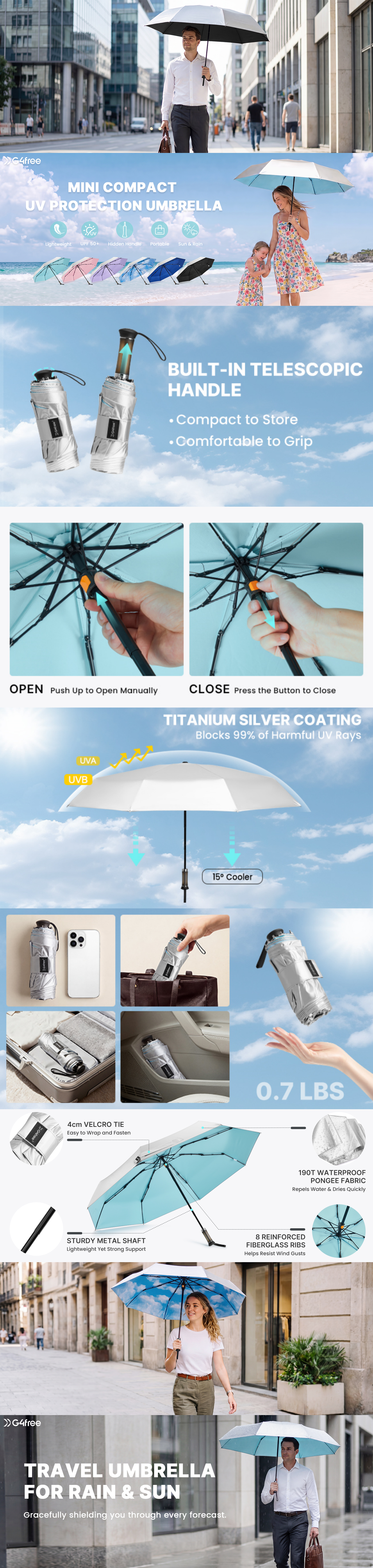 G4Free Mini Travel Umbrella UPF 50+